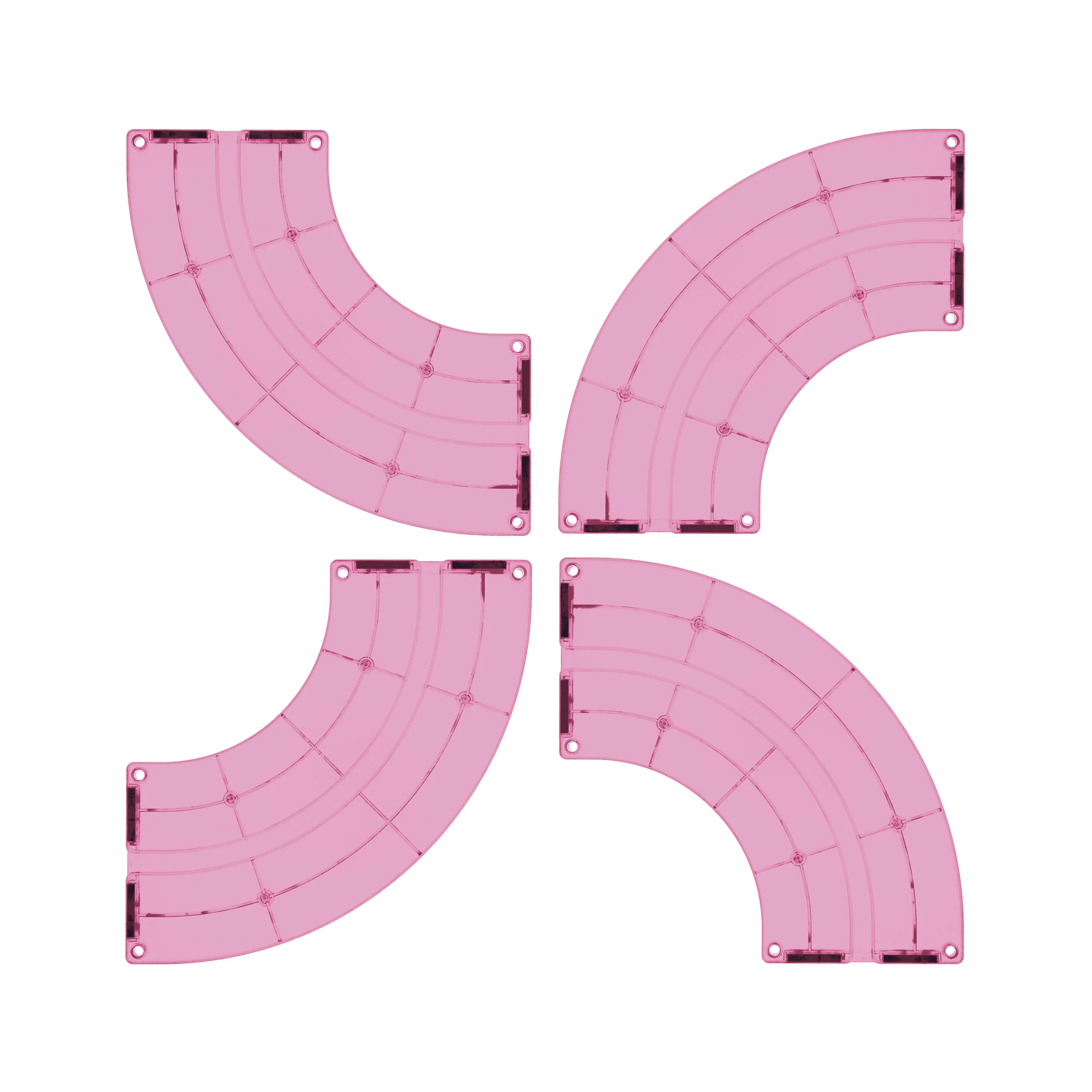 PicassoTiles 4 Piece Pink Race Car Track Quarter Round Magnetic Tiles