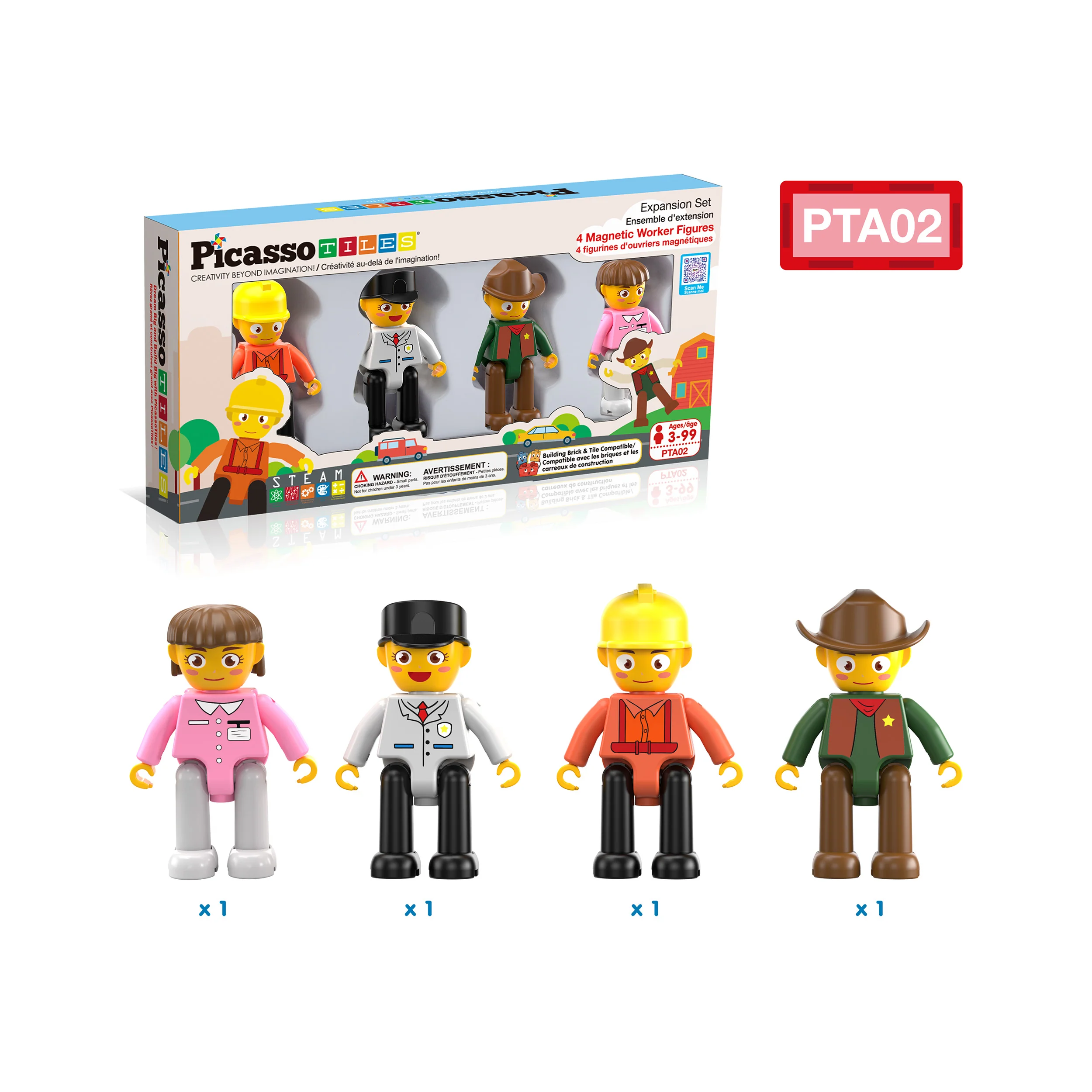 PicassoTiles 4 Piece Career Character Action Figure Magnet Tile Playset - Image 3