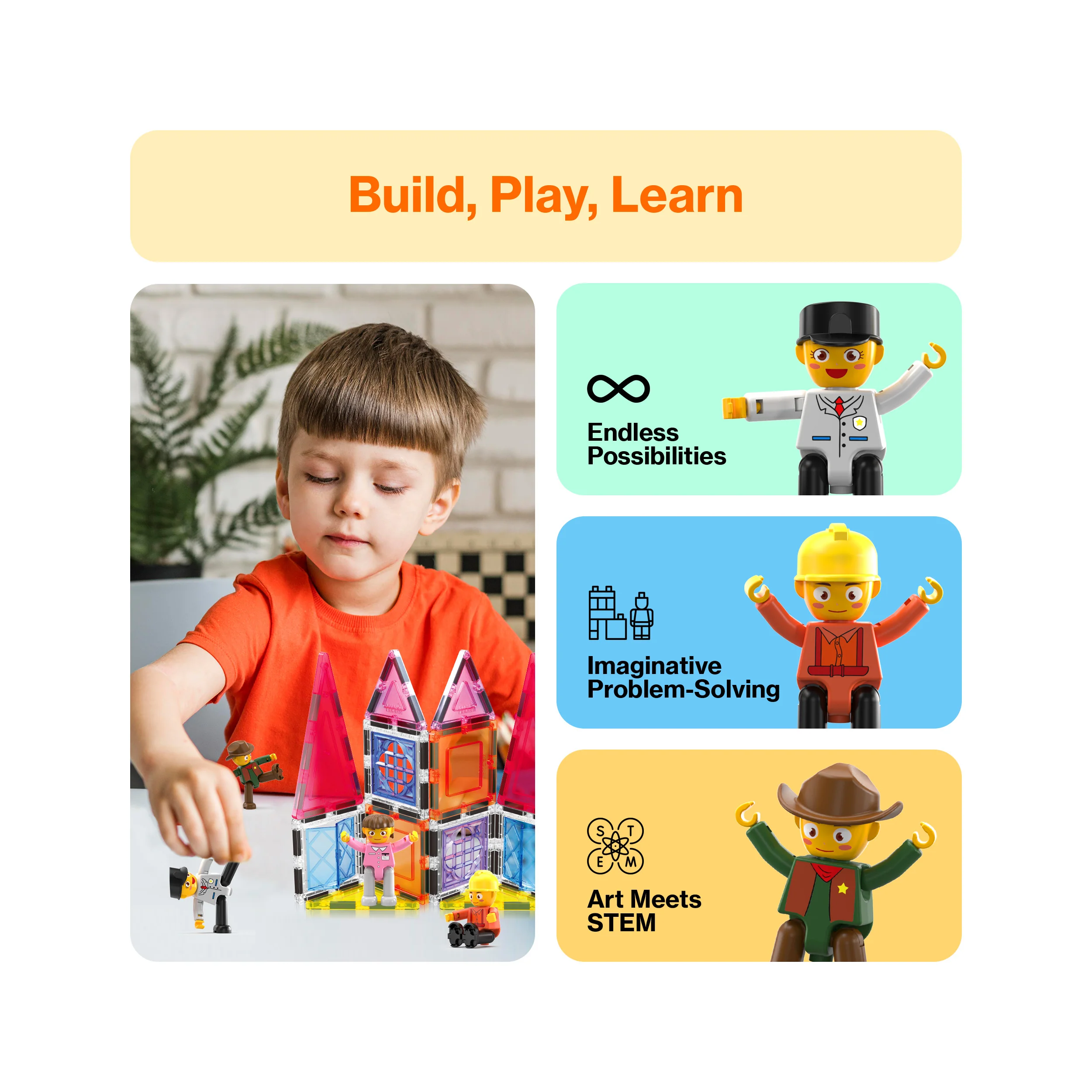 PicassoTiles 4 Piece Career Character Action Figure Magnet Tile Playset - Image 4