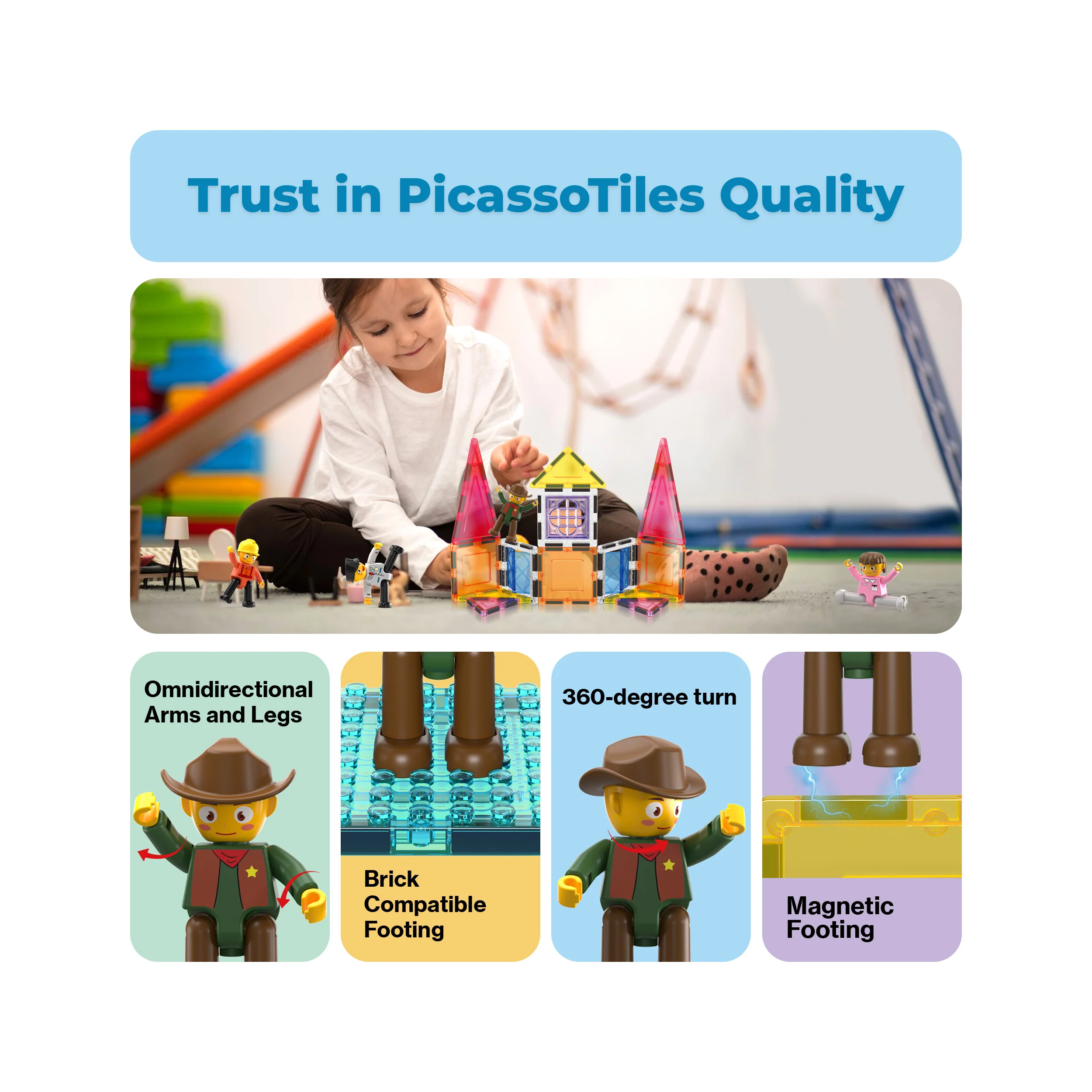 PicassoTiles 4 Piece Career Character Action Figure Magnet Tile Playset - Image 8