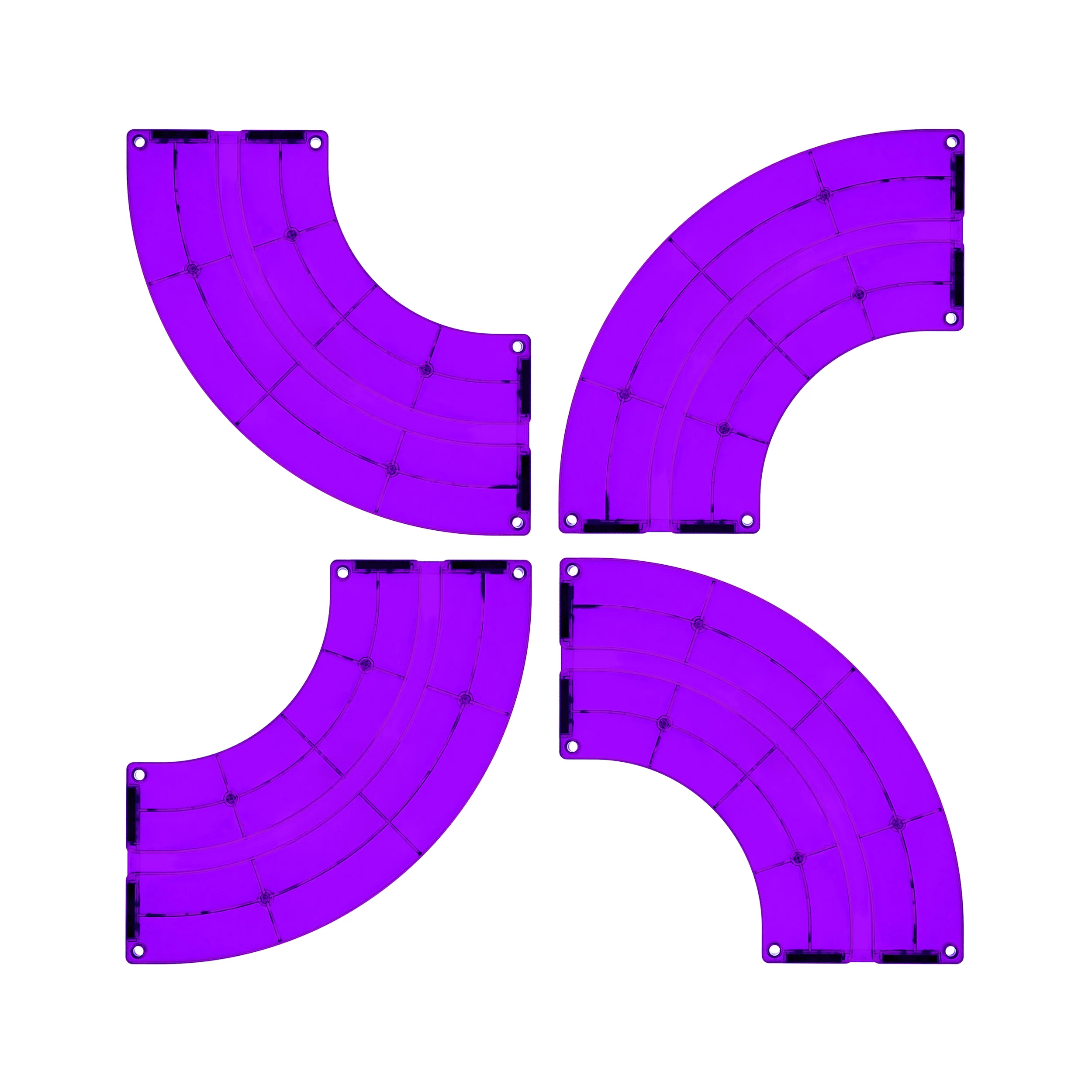 PicassoTiles 4 Piece Purple Race Car Track Quarter Round Magnetic Tiles