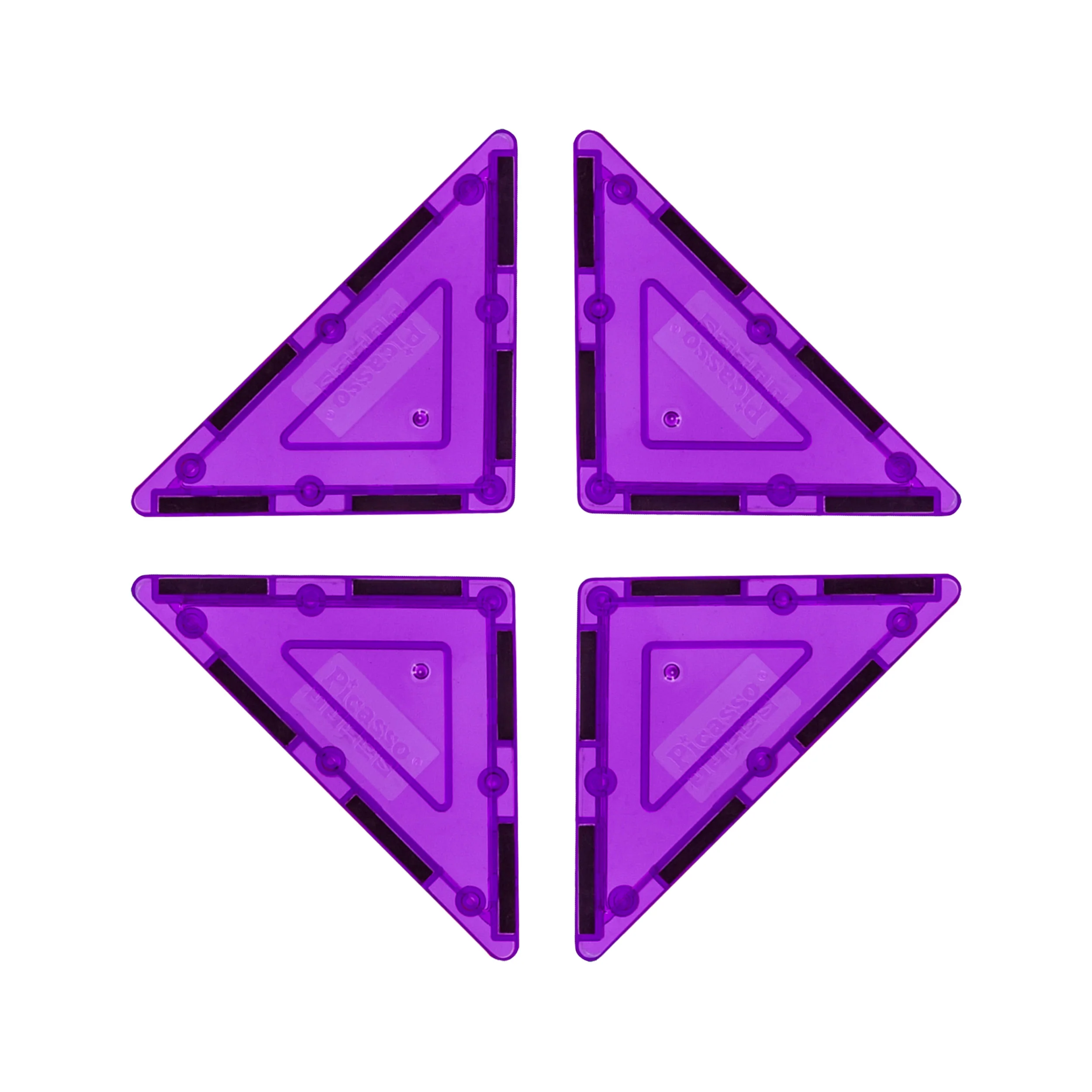PicassoTiles 4 Piece Purple Right Triangle Magnetic Tiles