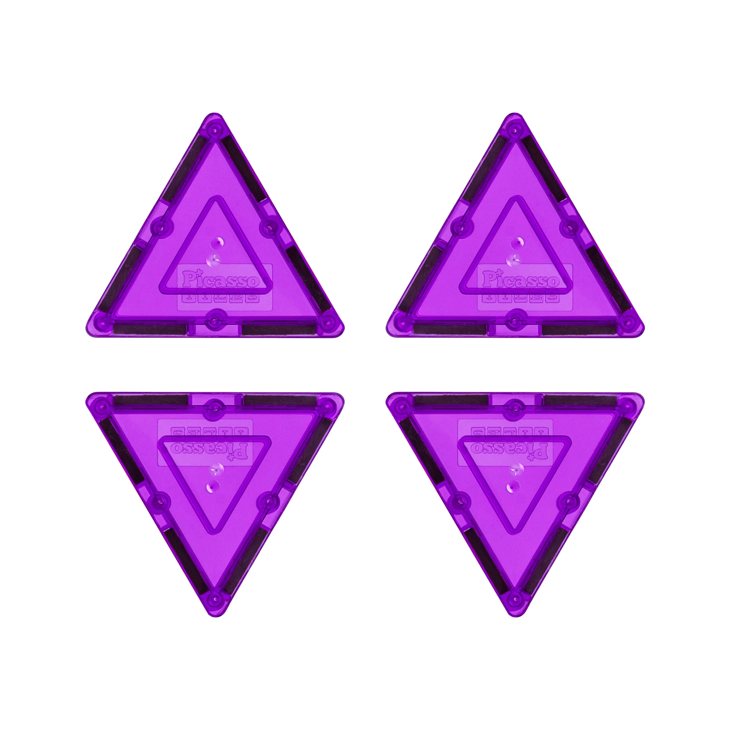 PicassoTiles 4 Piece Purple Small Triangle Magnetic Tiles