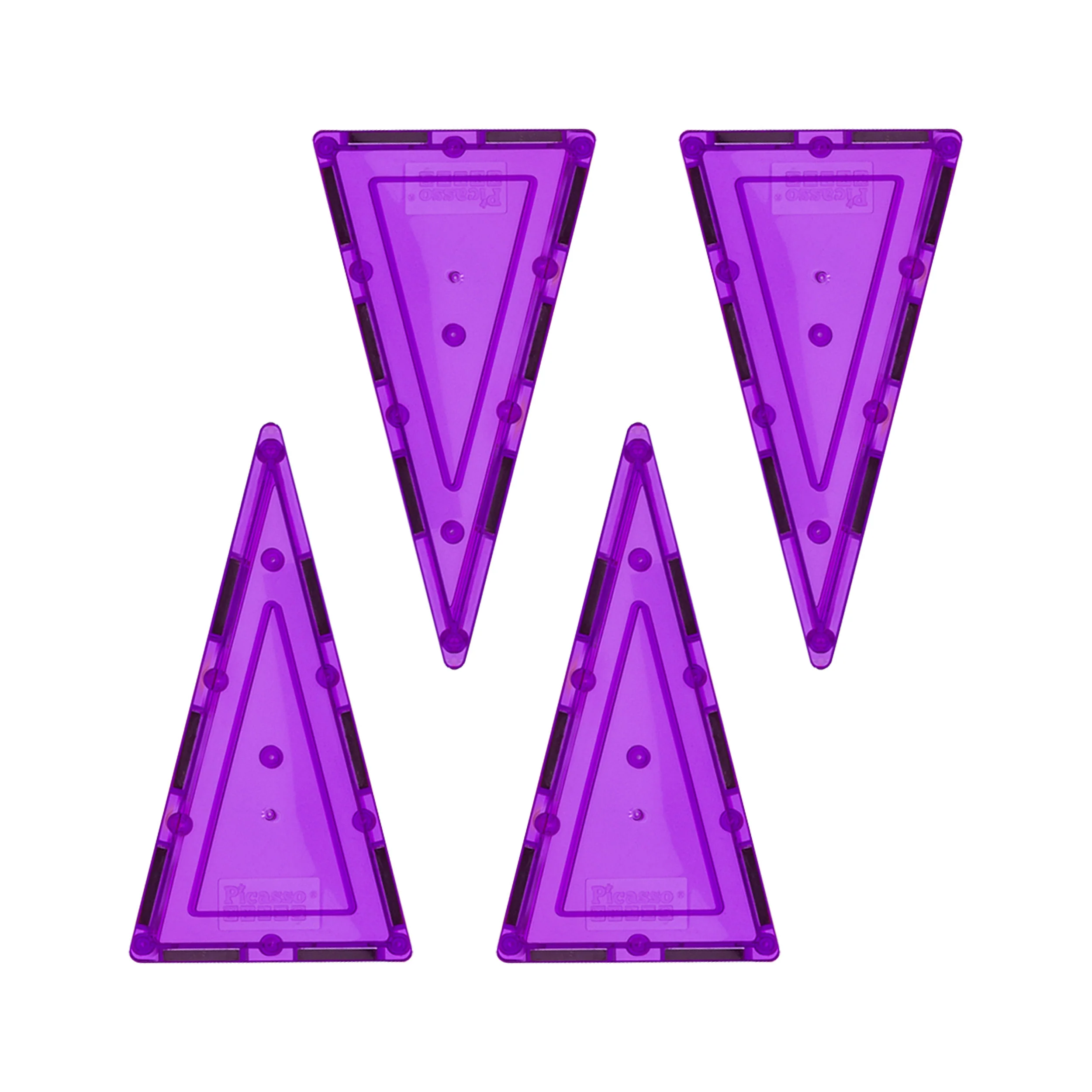 PicassoTiles 4 Piece Purple Tall Triangle Magnetic Tiles