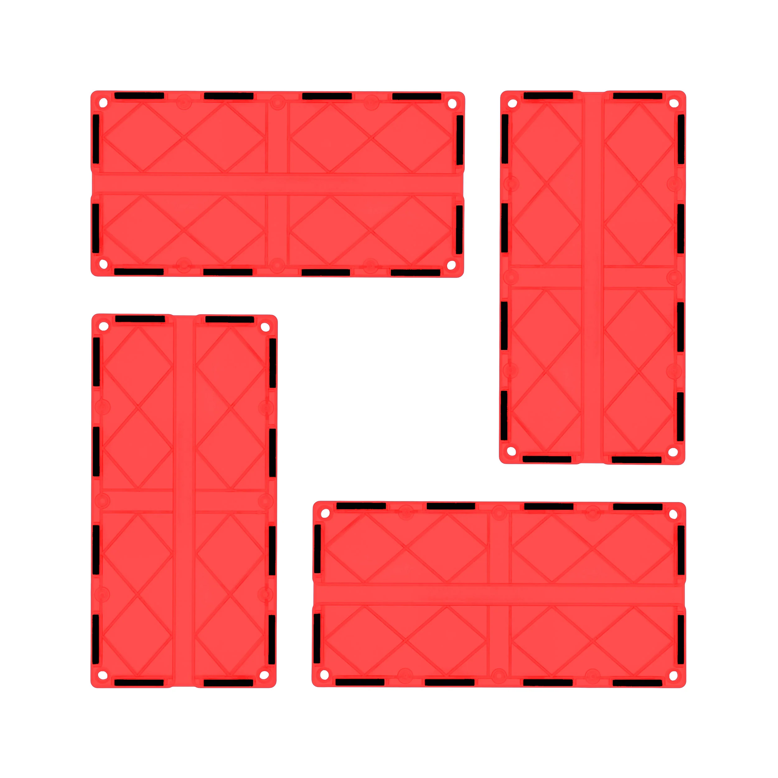 PicassoTiles 4 Piece Red Race Car Track Long Magnetic Tiles