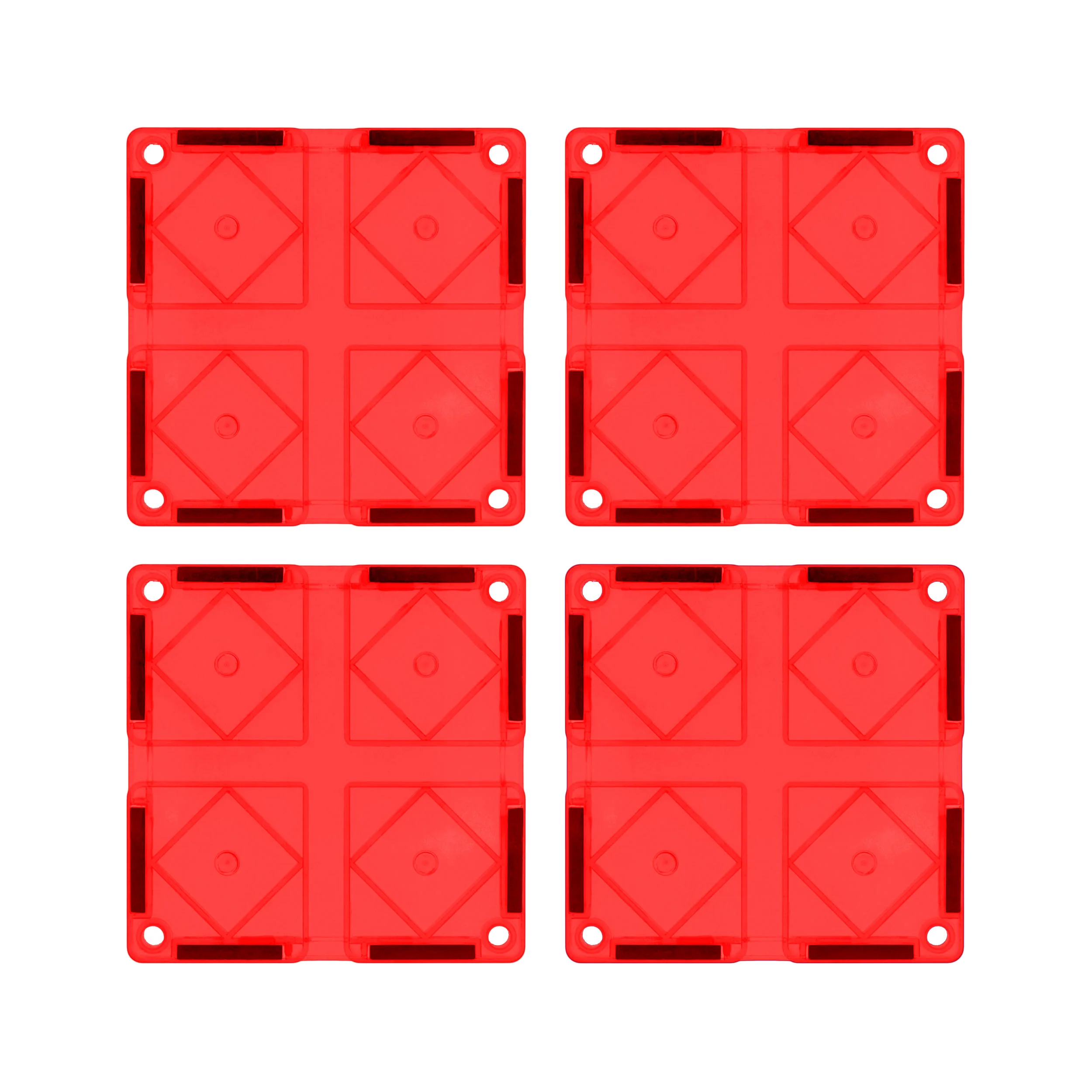 PicassoTiles 4 Piece Red Race Car Track Short Magnetic Tiles