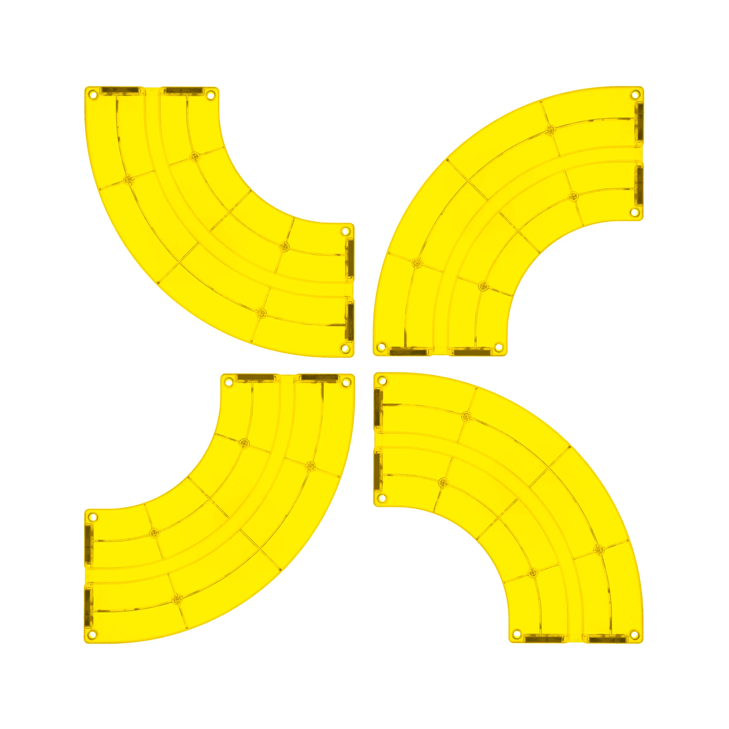 PicassoTiles 4 Piece Yellow Race Car Track Quarter Round Magnetic Tiles