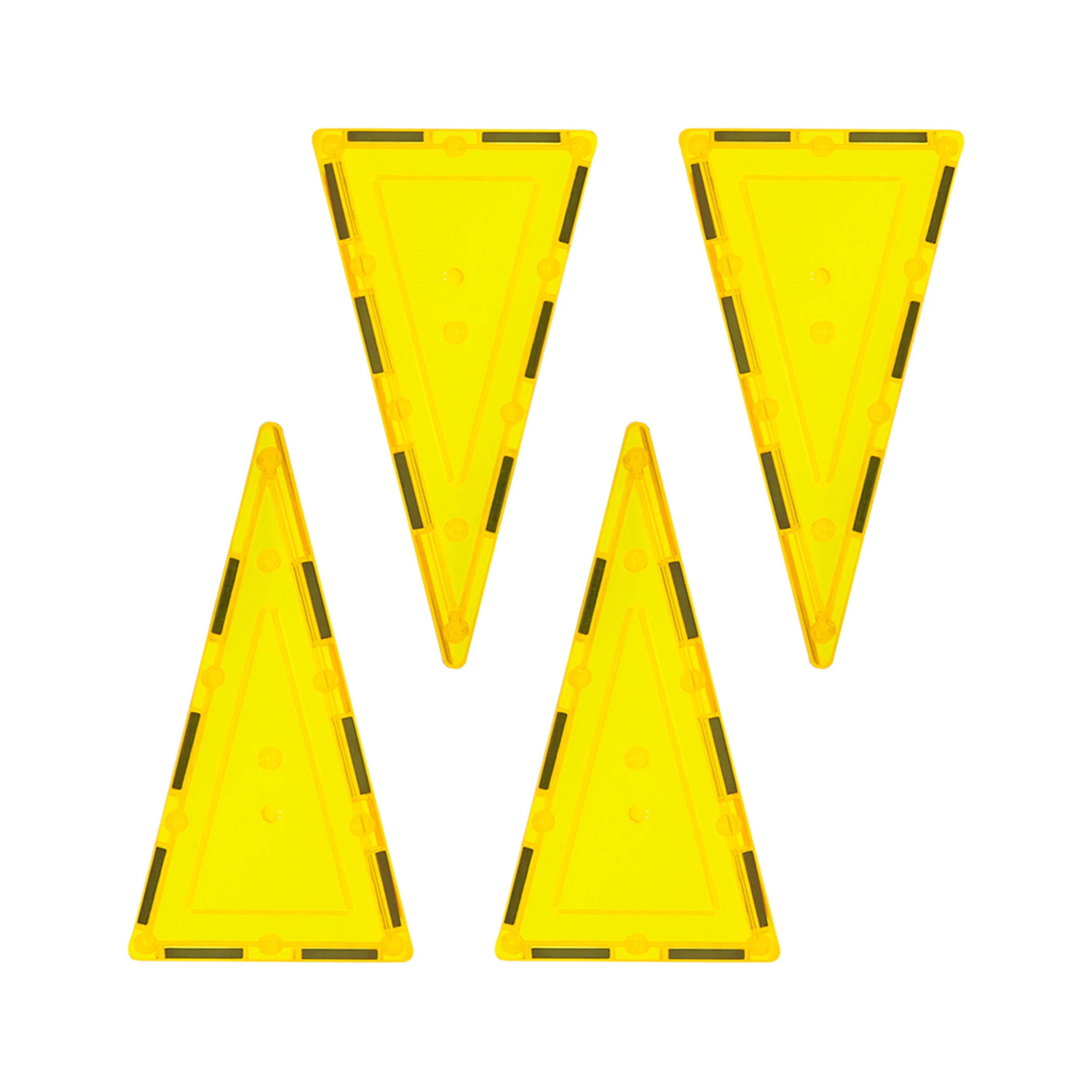 PicassoTiles 4 Piece Yellow Tall Triangle Magnetic Tiles