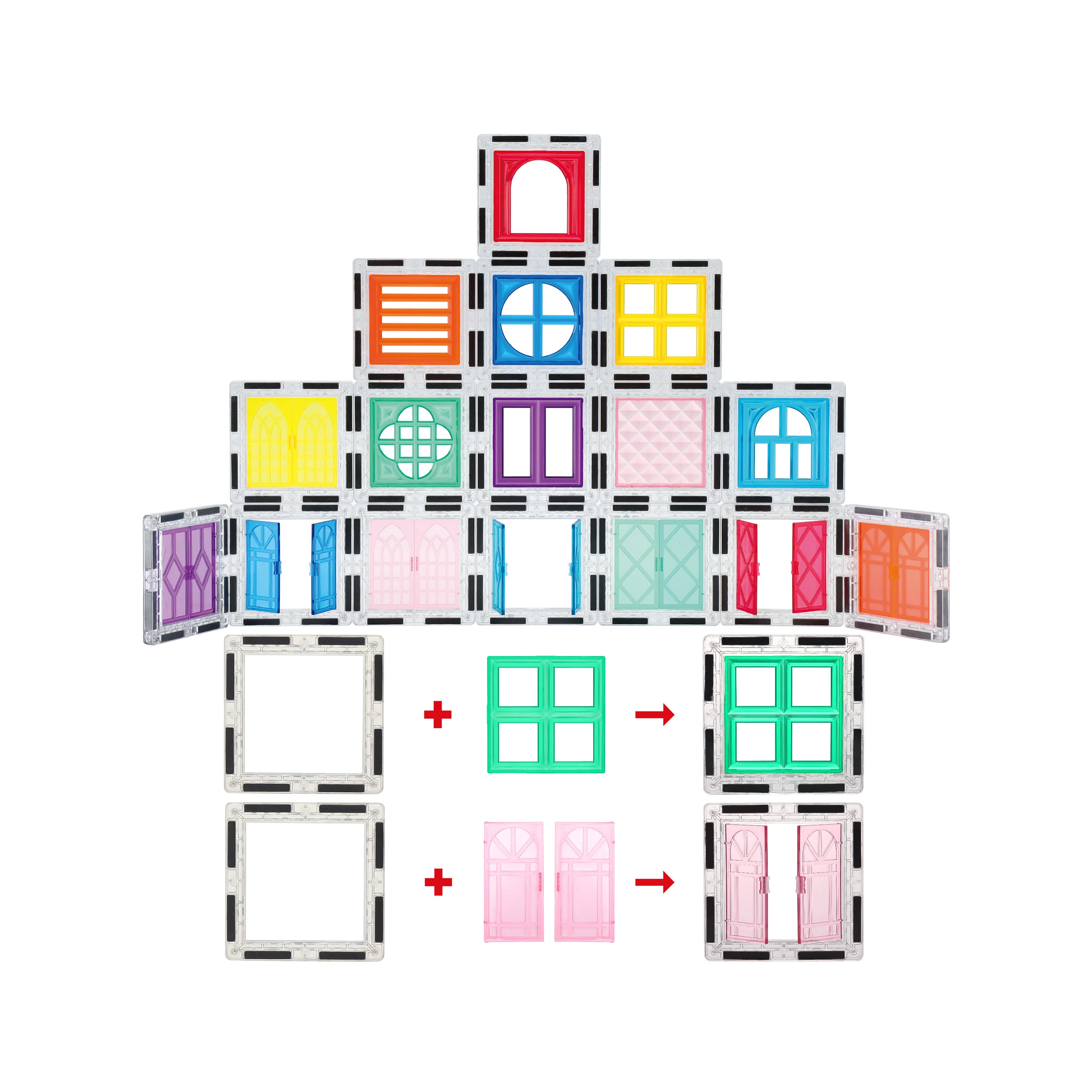 PicassoTiles Magnetic Tiles Windows & Doors Clip-On Set (40 Pieces)