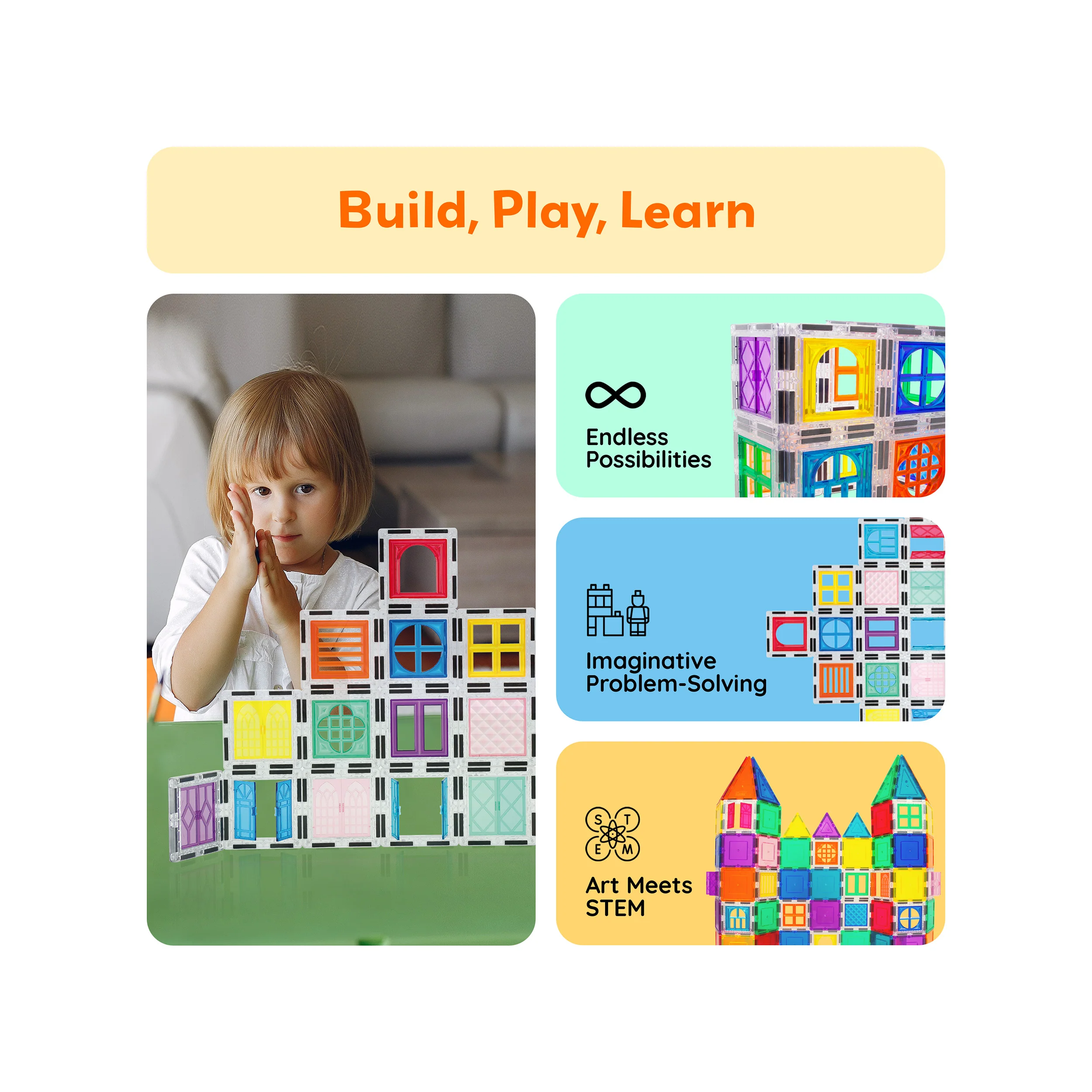 PicassoTiles Magnetic Tiles Windows & Doors Clip-On Set (40 Pieces) - Image 4