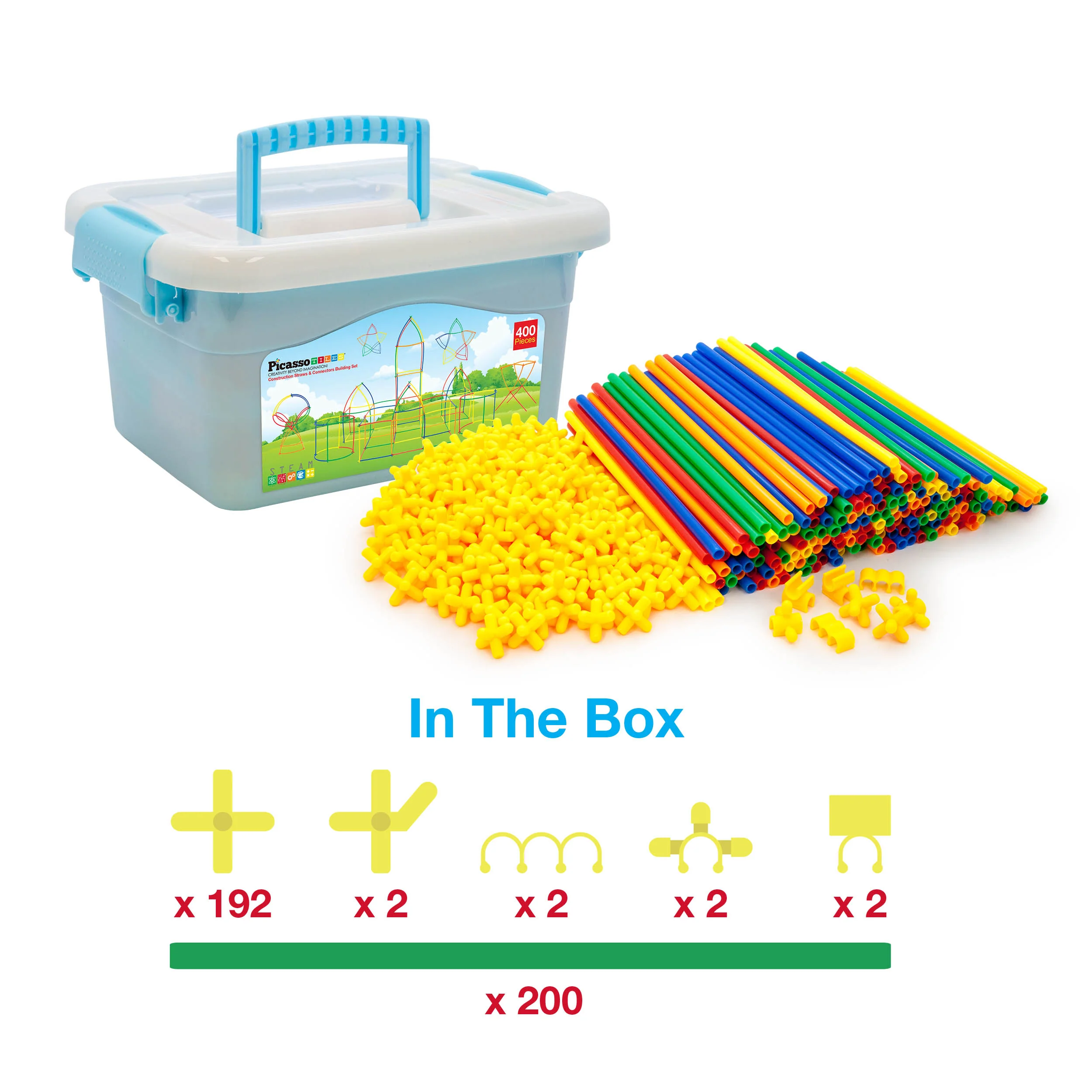 PicassoTiles 400pc Straw Building Set PTS400 - Image 9