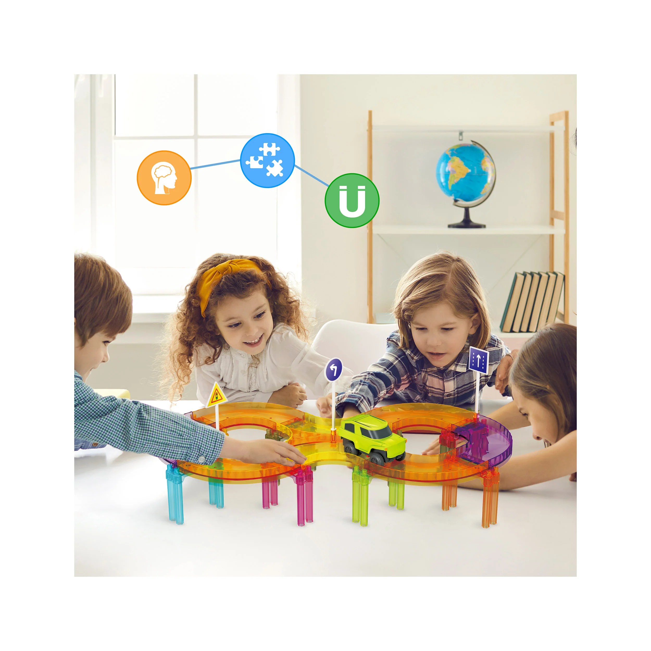 PicassoTiles 40pc Magnetic Tiles Race Track Travel Toy with Car - Image 2