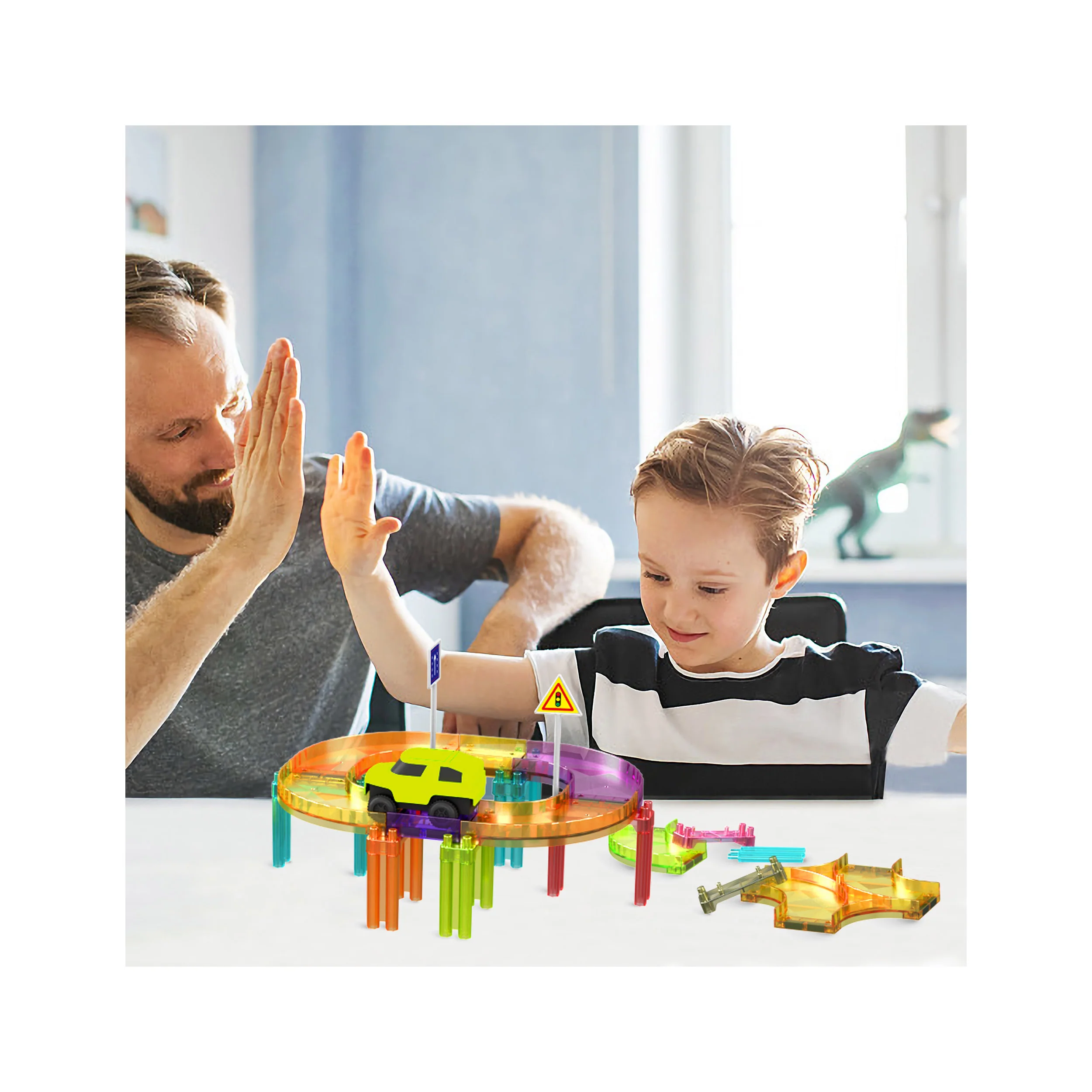 PicassoTiles 40pc Magnetic Tiles Race Track Travel Toy with Car - Image 4