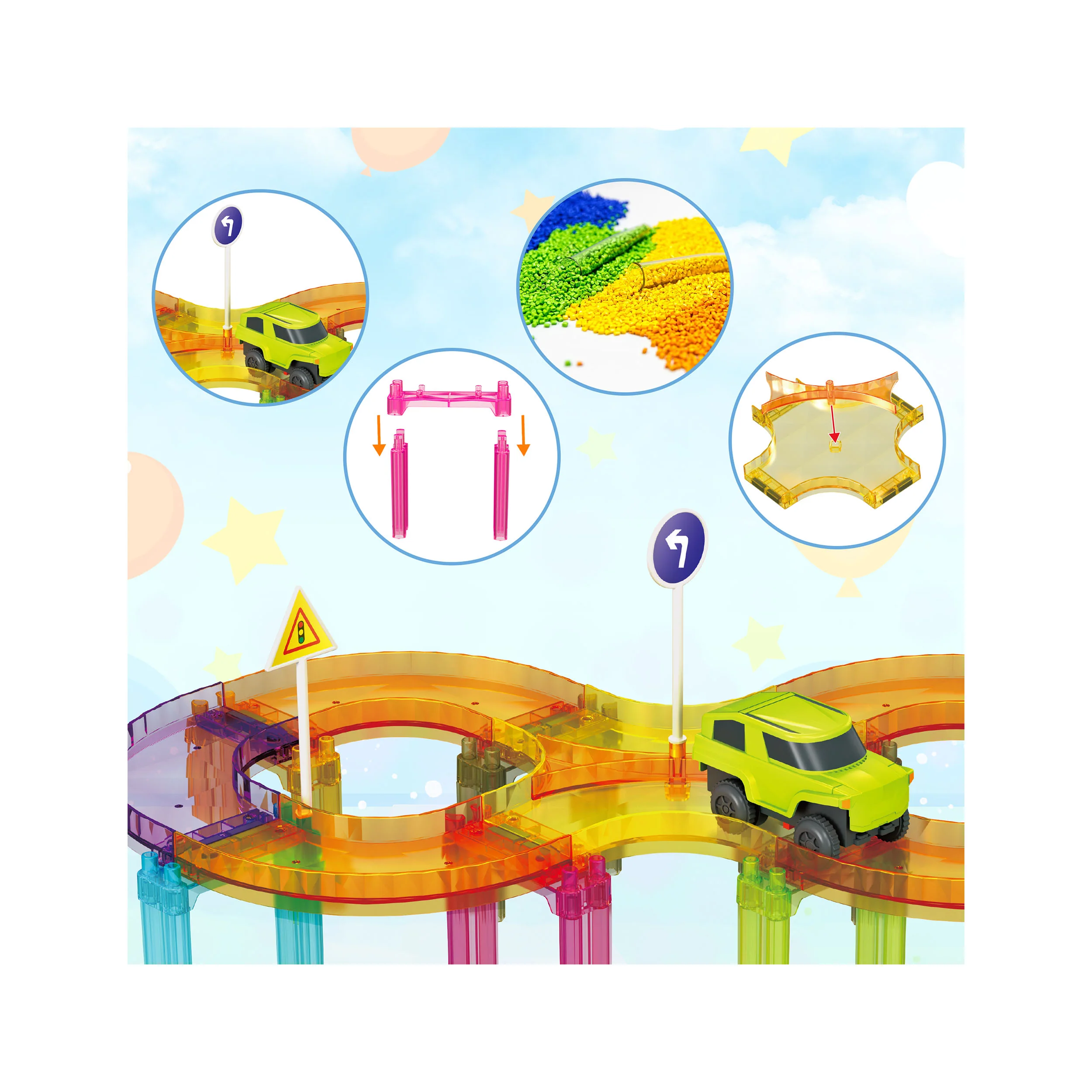 PicassoTiles 40pc Magnetic Tiles Race Track Travel Toy with Car - Image 5