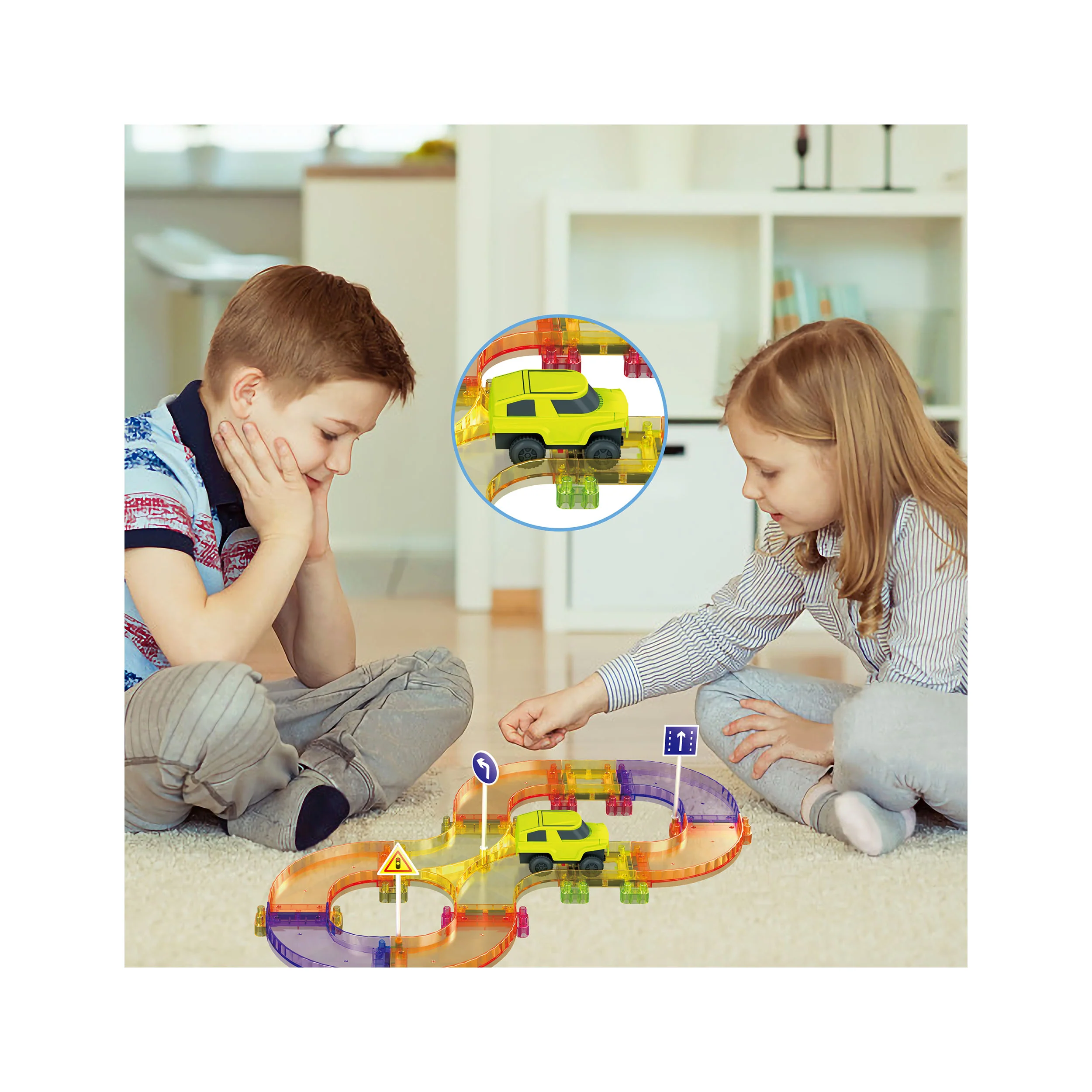PicassoTiles 40pc Magnetic Tiles Race Track Travel Toy with Car - Image 6