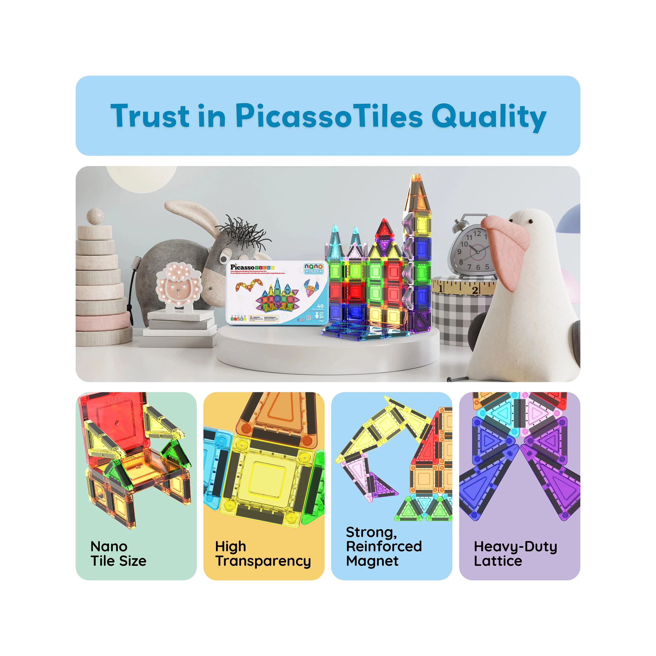 PicassoTiles Nano Magnetic Tiles Travel Set (40 Pieces) with Storage Tin - Image 8