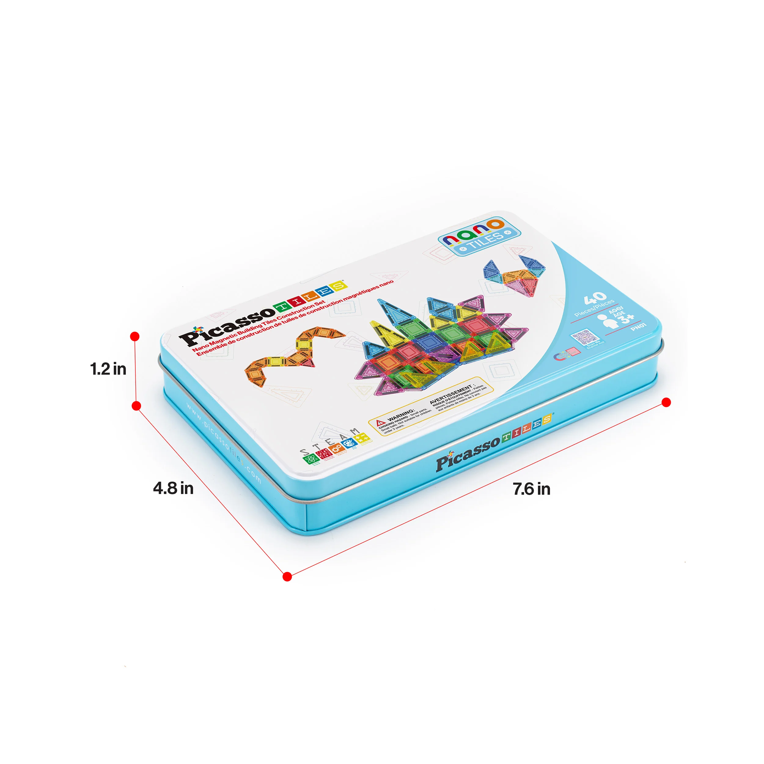 PicassoTiles Nano Magnetic Tiles Travel Set (40 Pieces) with Storage Tin - Image 9