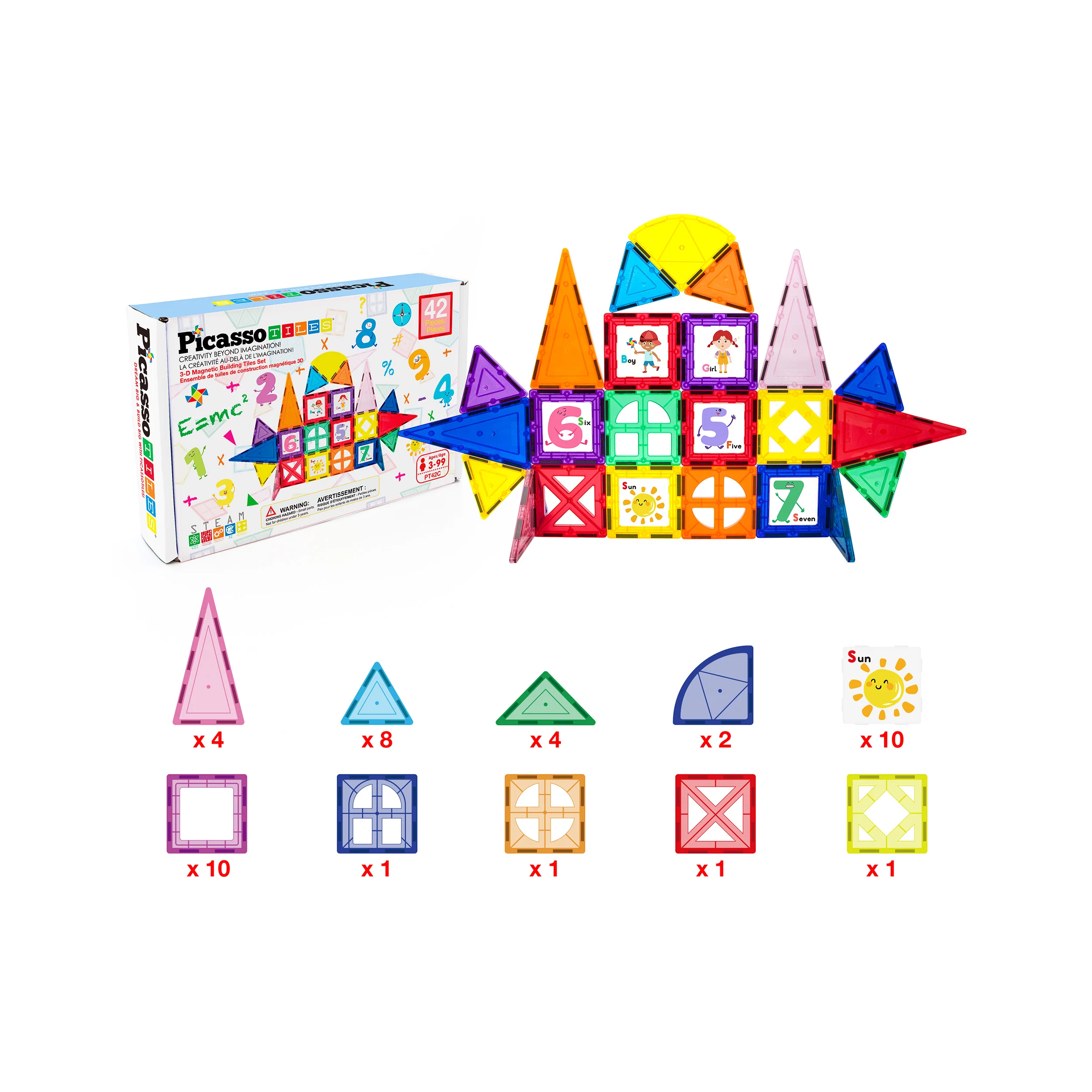 PicassoTiles Magnet Tile Toy Click-In Graphic Art Piece Set - 42 Pieces - Image 9