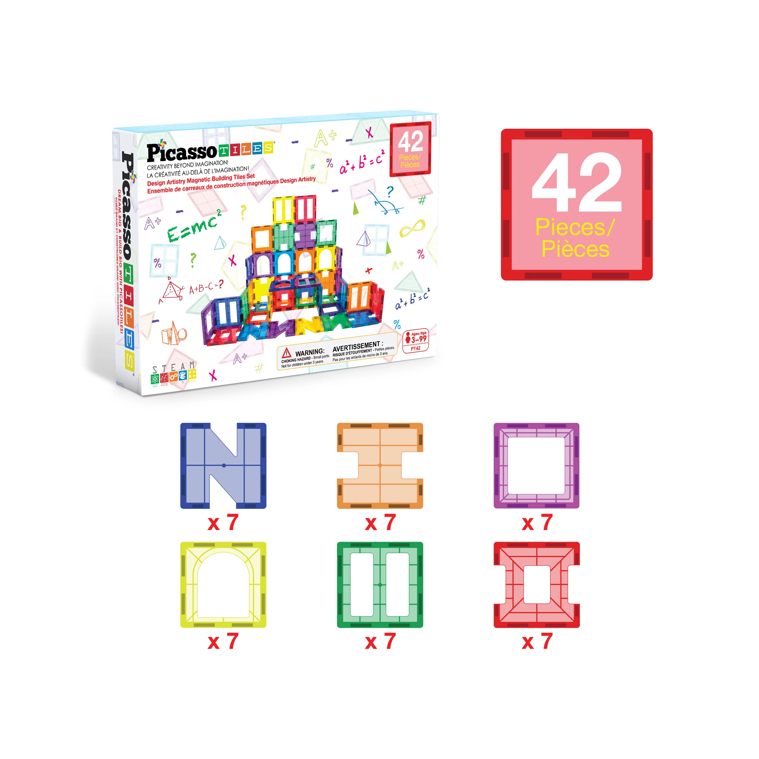 PicassoTiles Magnetic Tile Building Set with Unique Shapes (42 Pieces) - Image 3