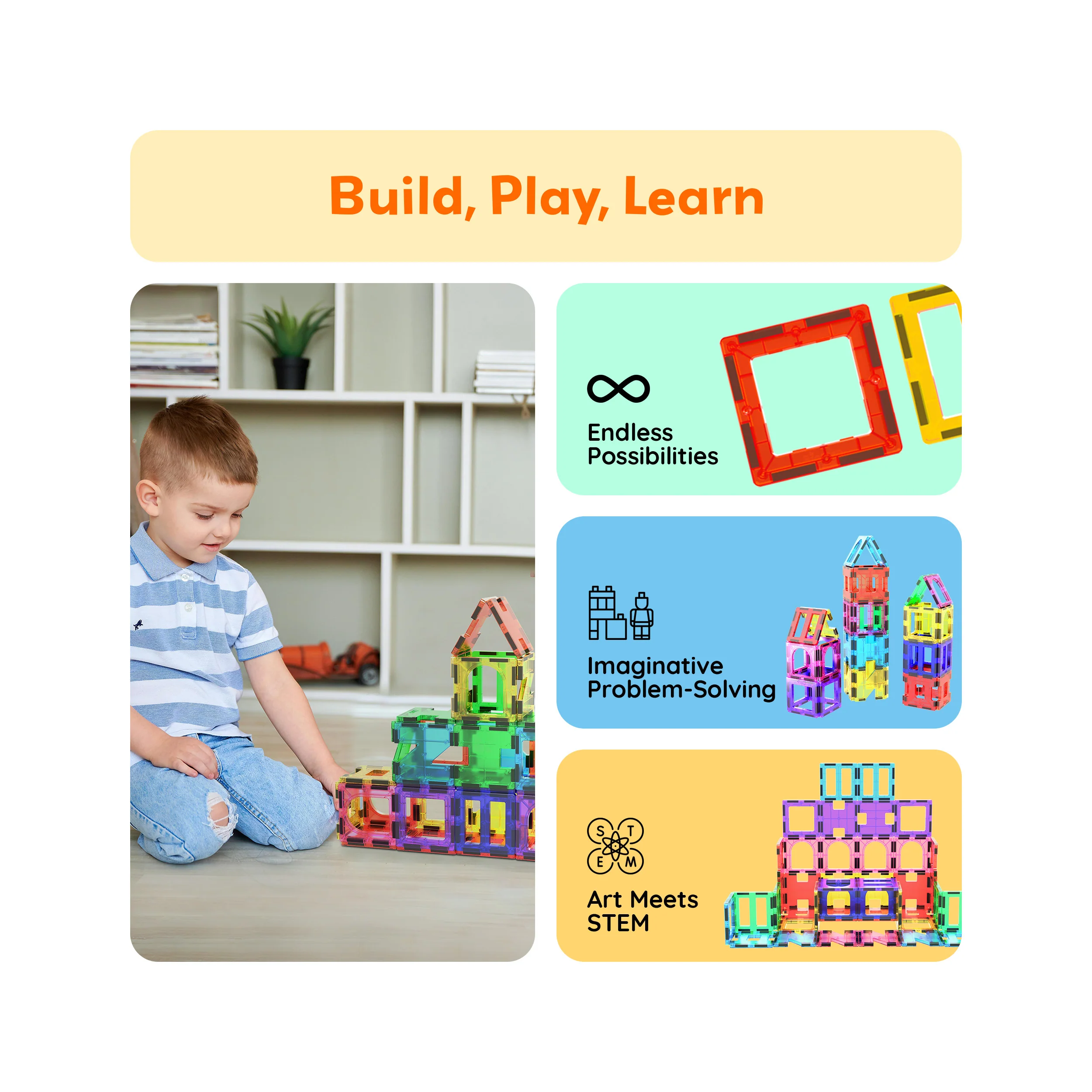 PicassoTiles Magnetic Tile Building Set with Unique Shapes (42 Pieces) - Image 4