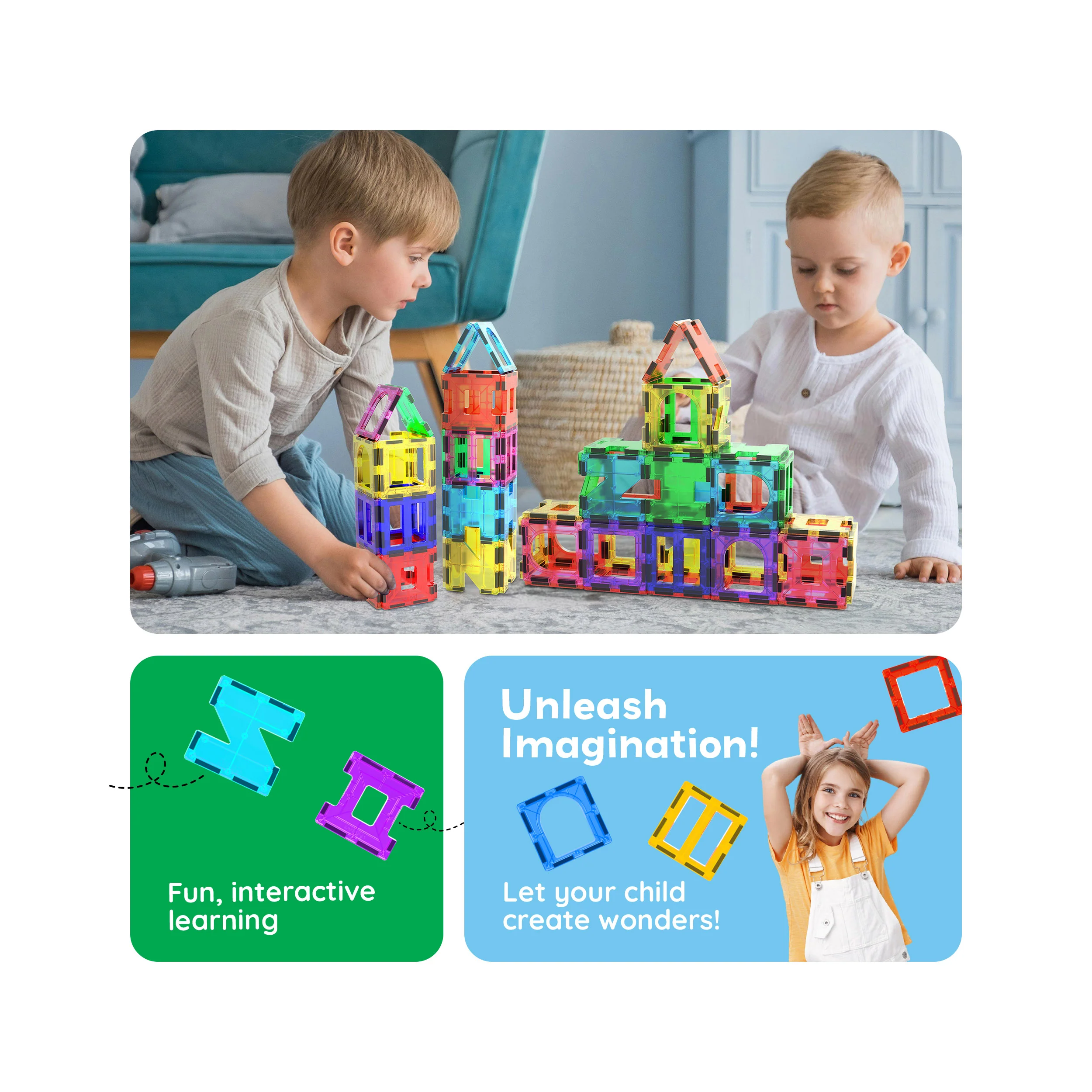PicassoTiles Magnetic Tile Building Set with Unique Shapes (42 Pieces) - Image 5