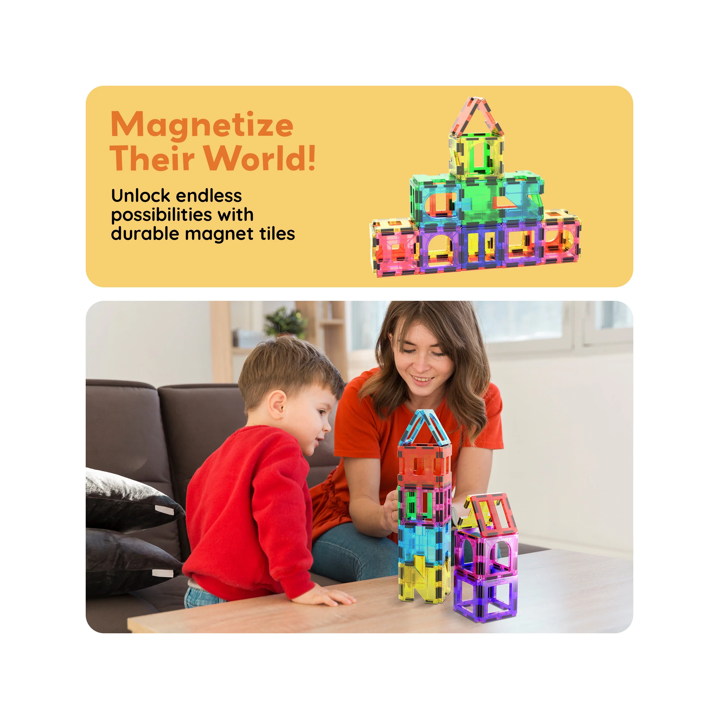 PicassoTiles Magnetic Tile Building Set with Unique Shapes (42 Pieces) - Image 7