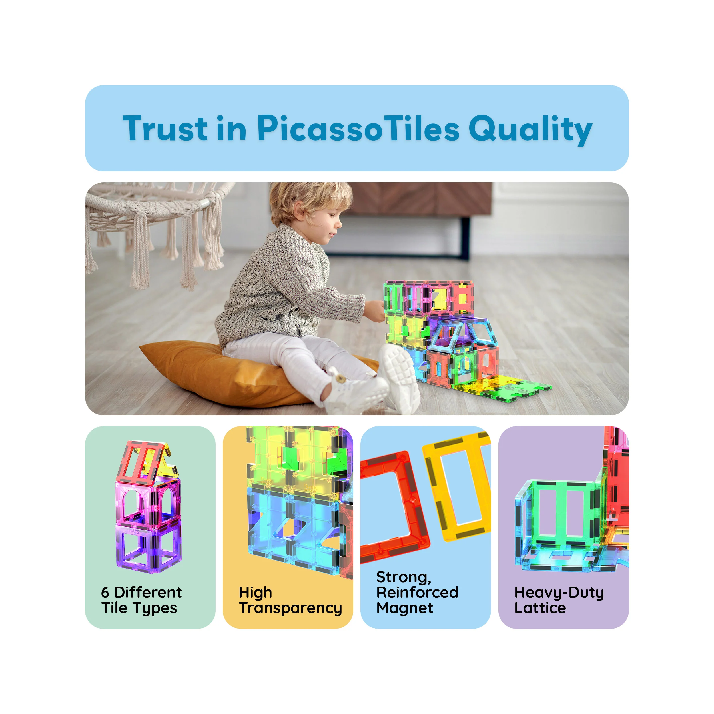 PicassoTiles Magnetic Tile Building Set with Unique Shapes (42 Pieces) - Image 8
