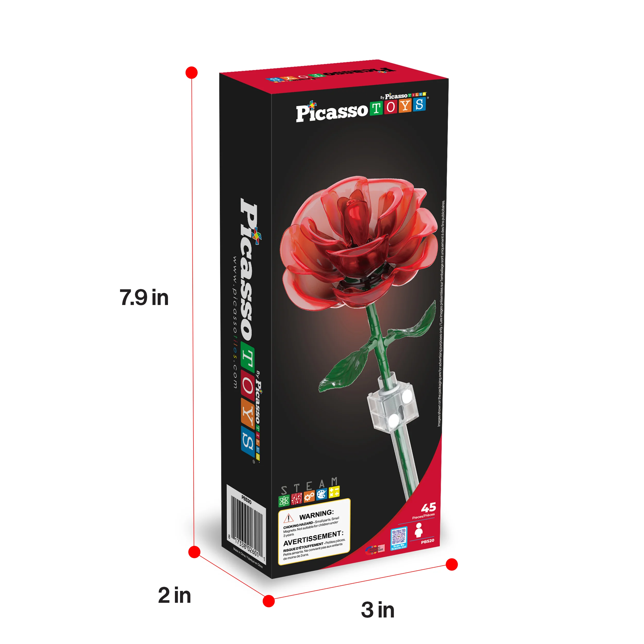 PicassoTiles 45pc Red Stem Rose Building Set - Image 7