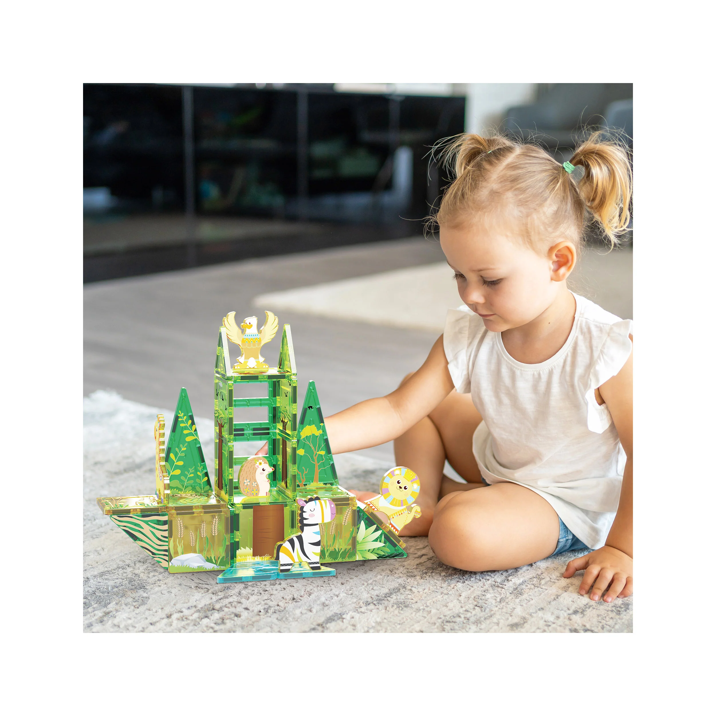 PicassoTiles Safari Magnet Tile Building Blocks with 8 Magnetic Animals - Image 2