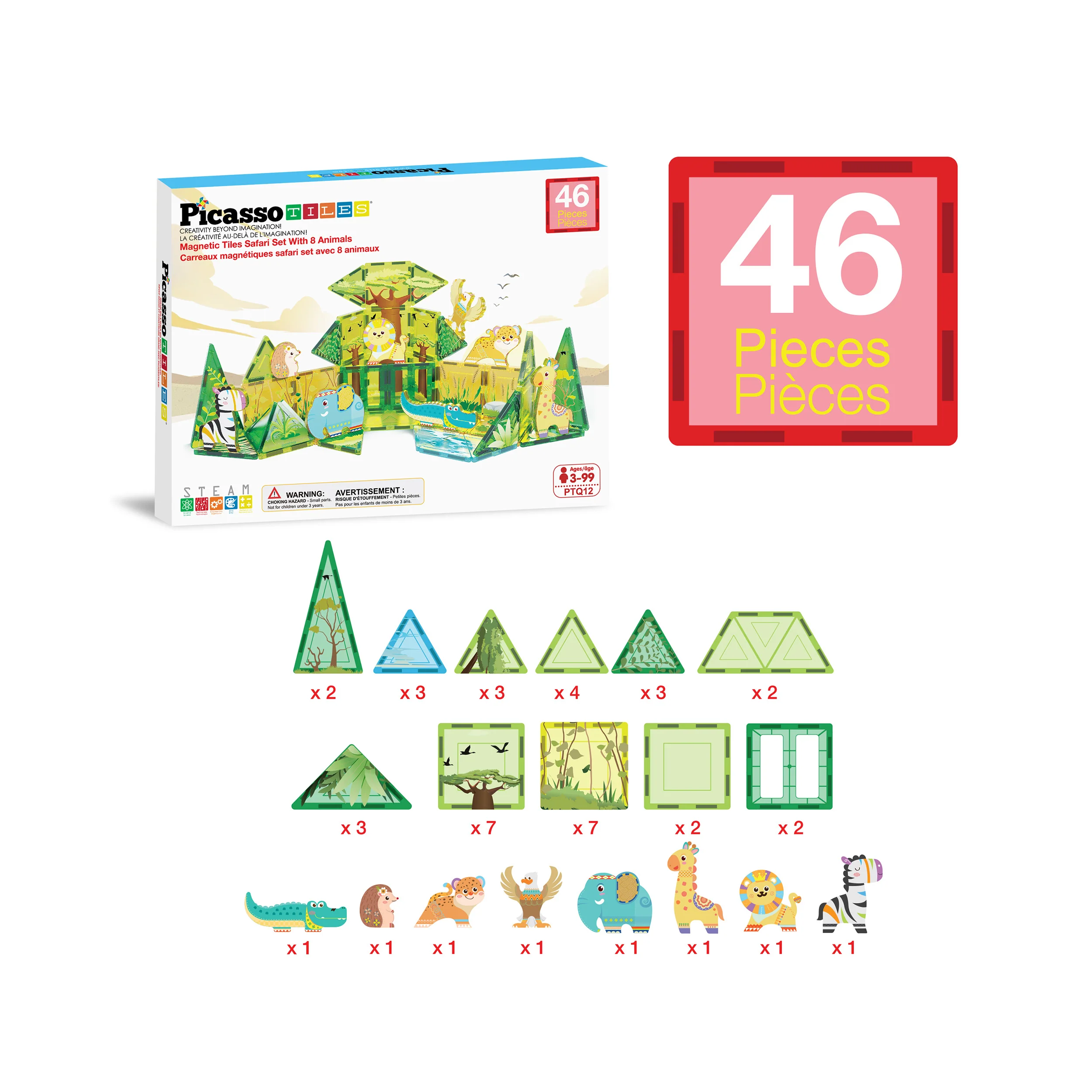 PicassoTiles Safari Magnet Tile Building Blocks with 8 Magnetic Animals - Image 3