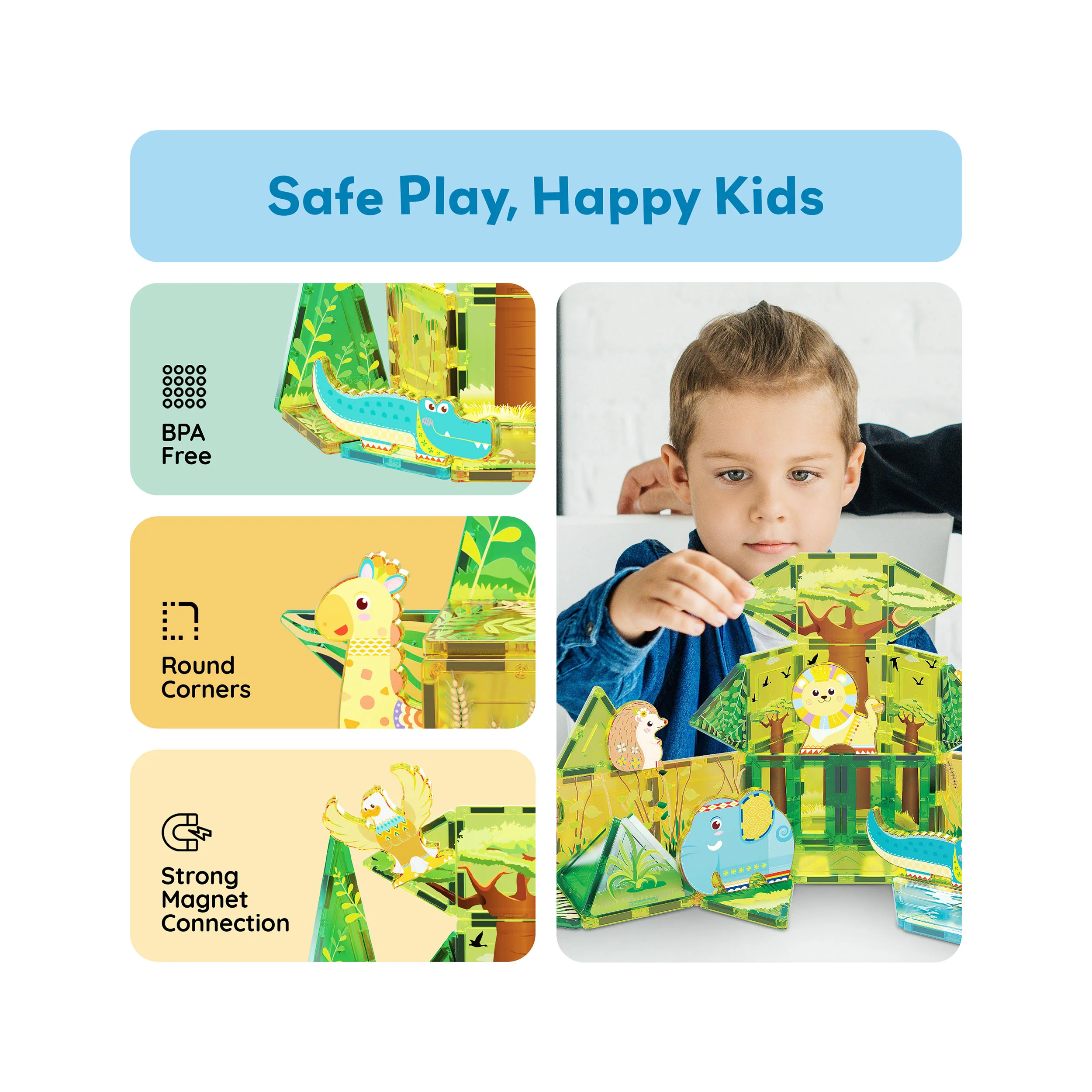 PicassoTiles Safari Magnet Tile Building Blocks with 8 Magnetic Animals - Image 6