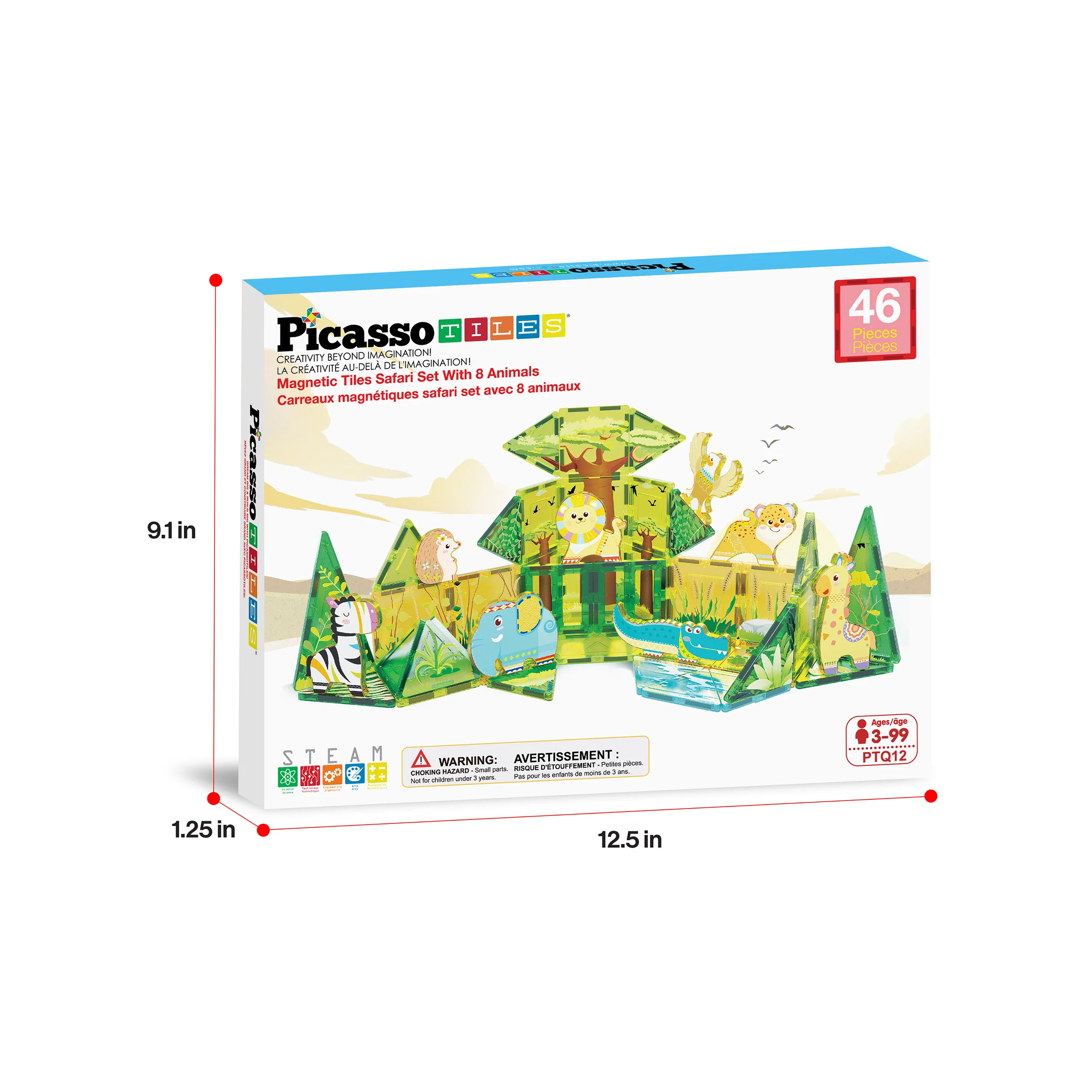 PicassoTiles Safari Magnet Tile Building Blocks with 8 Magnetic Animals - Image 9