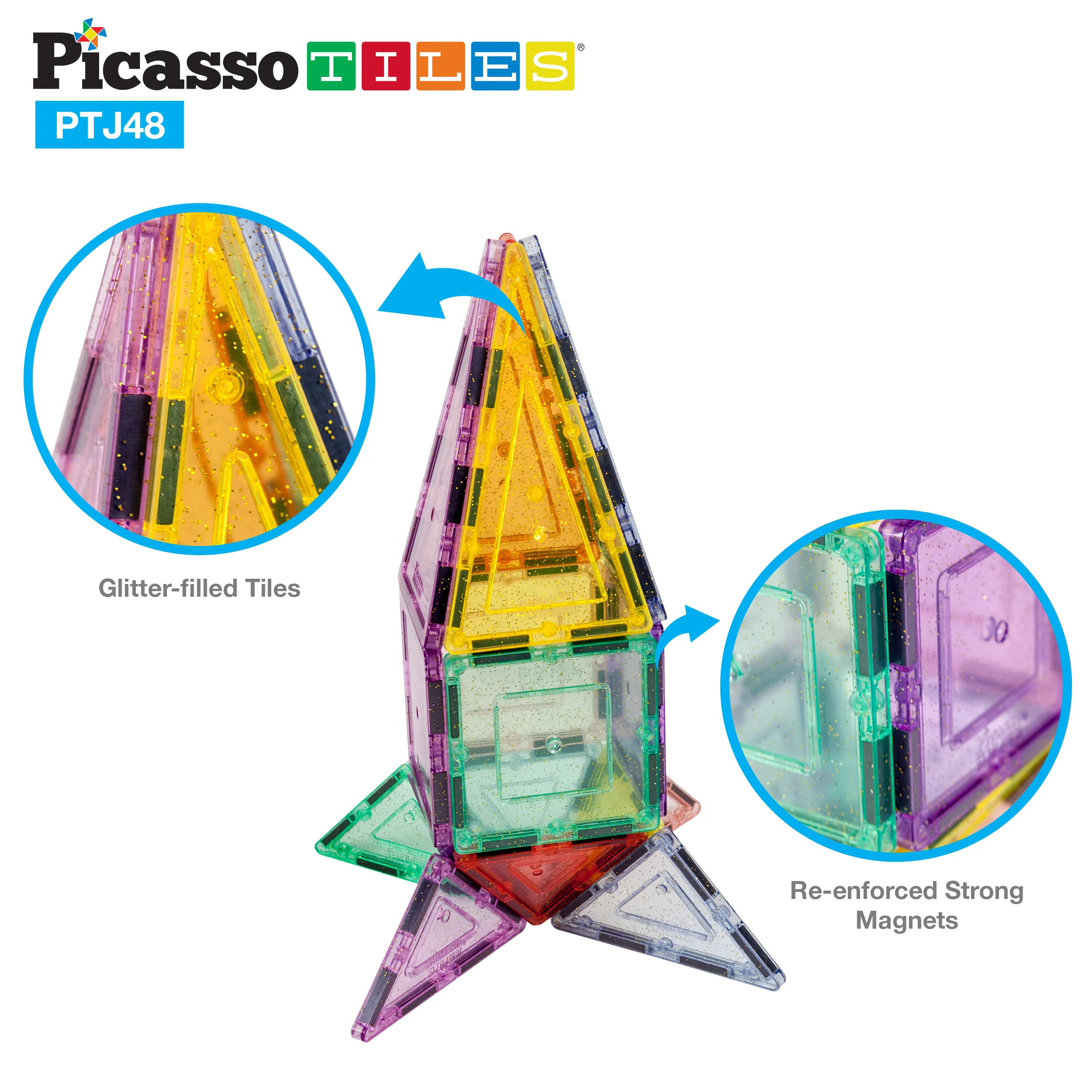 PicassoTiles Glitter Magnetic Tiles Building Set - Image 5