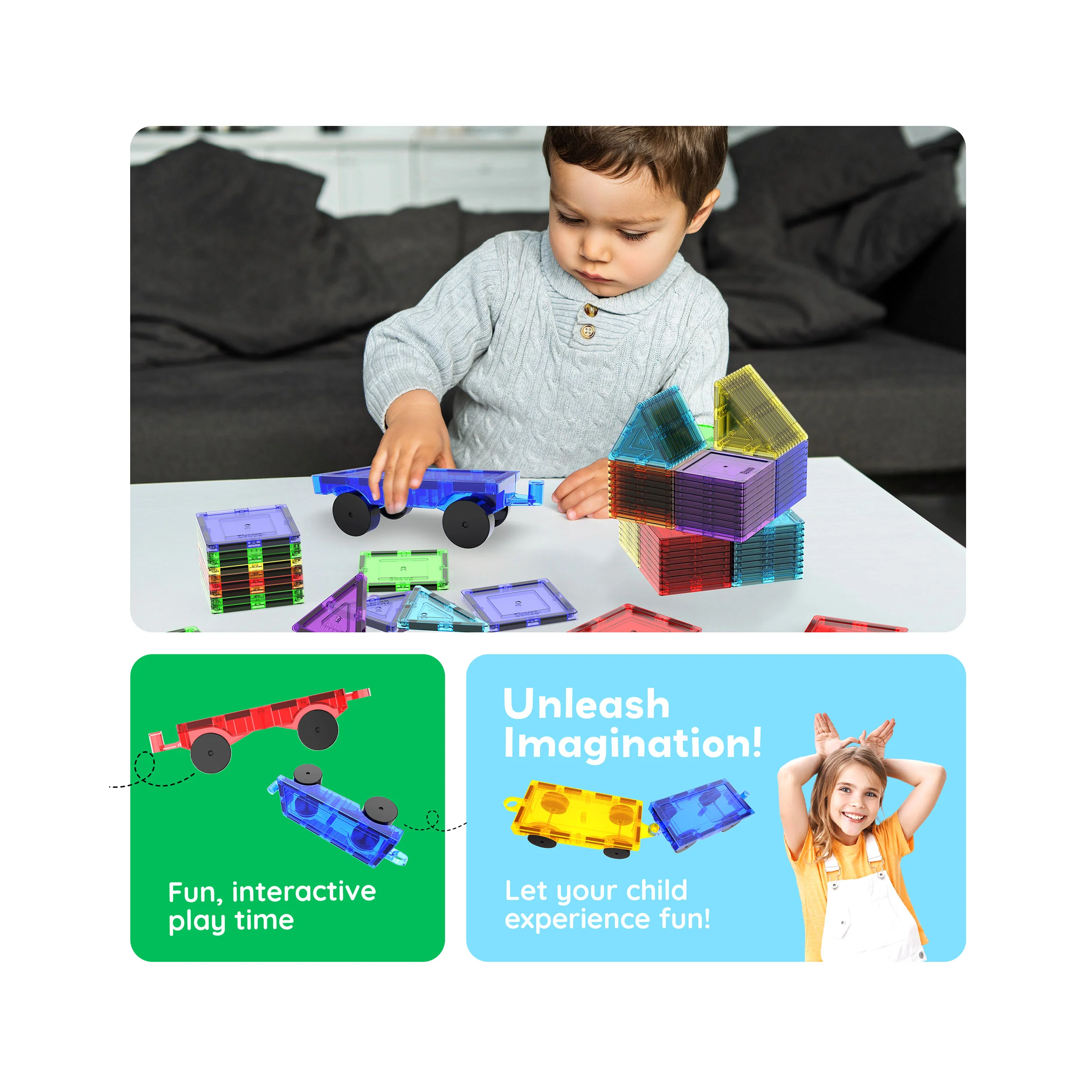 PicassoTiles 4 Pieces Magnetic Car & Truck Base for Magnet Tile Building - Image 5