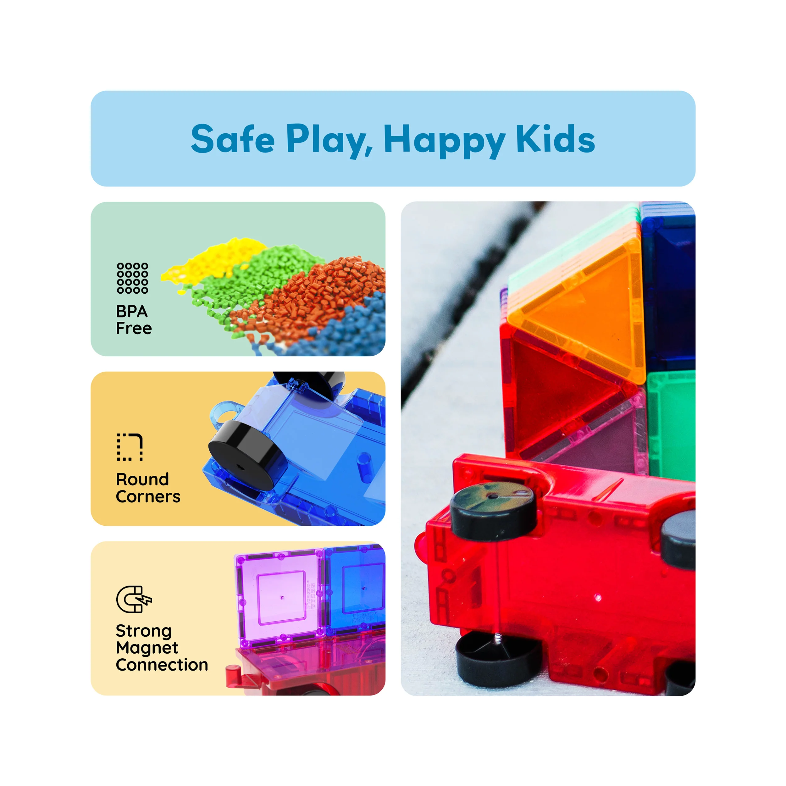 PicassoTiles 4 Pieces Magnetic Car & Truck Base for Magnet Tile Building - Image 6