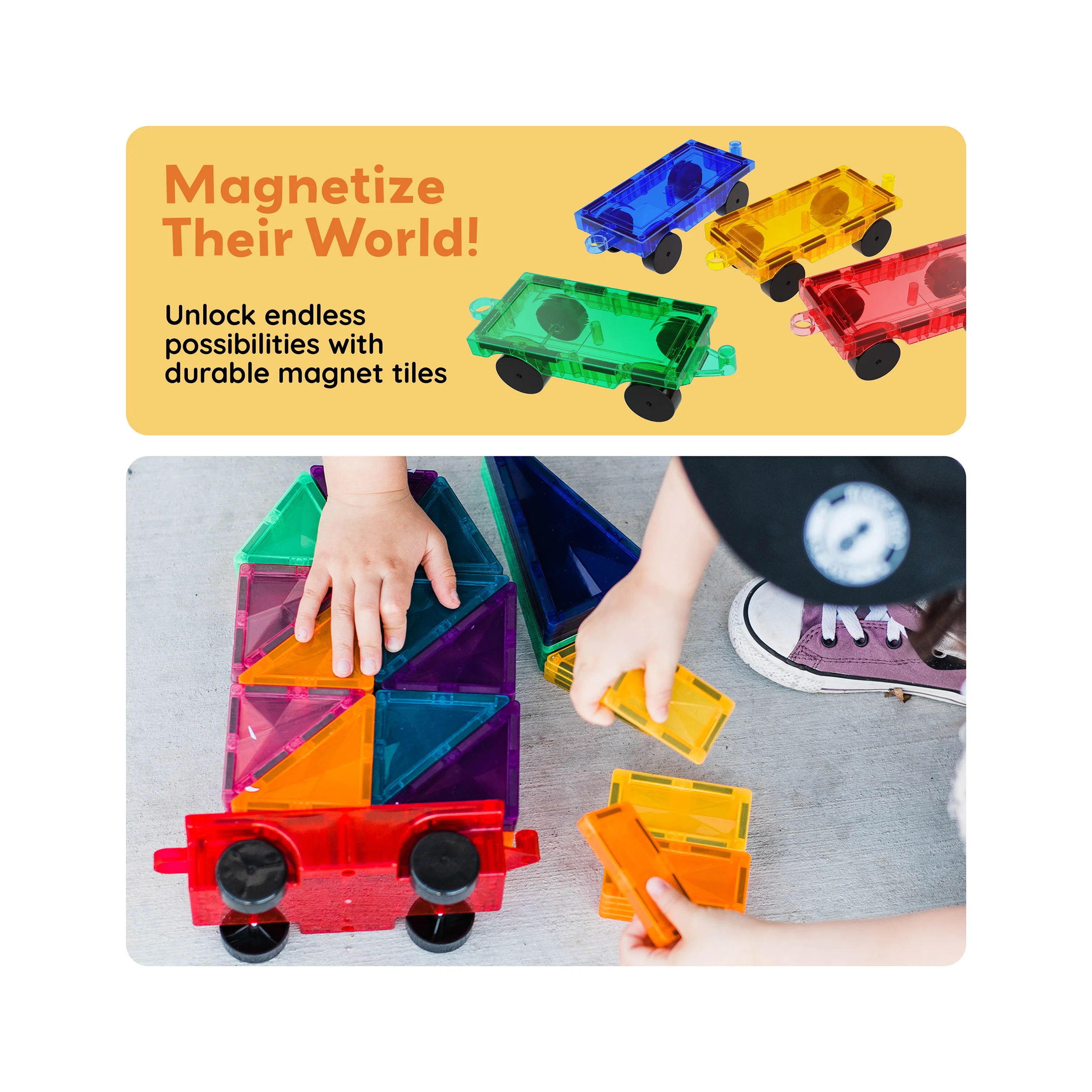 PicassoTiles 4 Pieces Magnetic Car & Truck Base for Magnet Tile Building - Image 7
