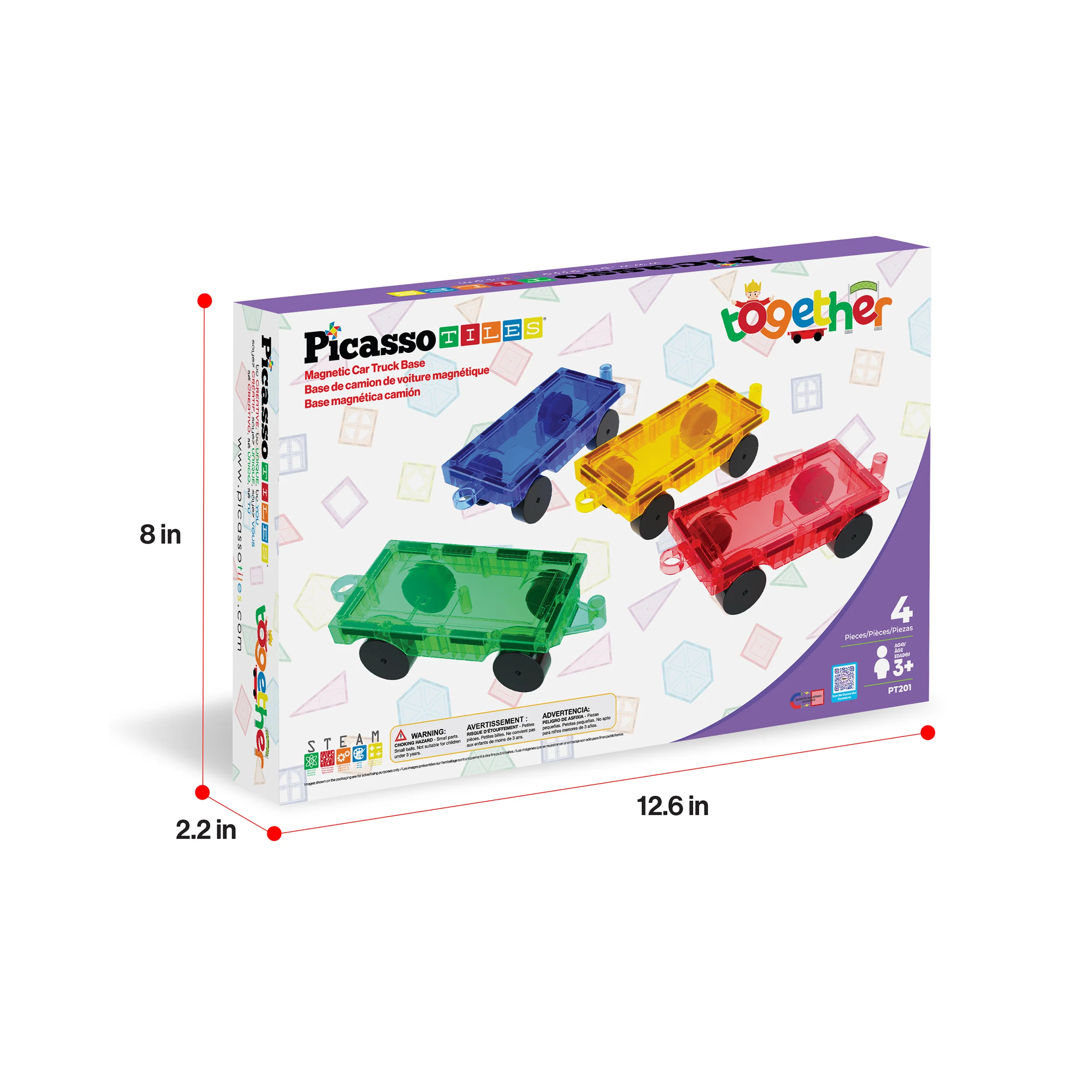 PicassoTiles 4 Pieces Magnetic Car & Truck Base for Magnet Tile Building - Image 9