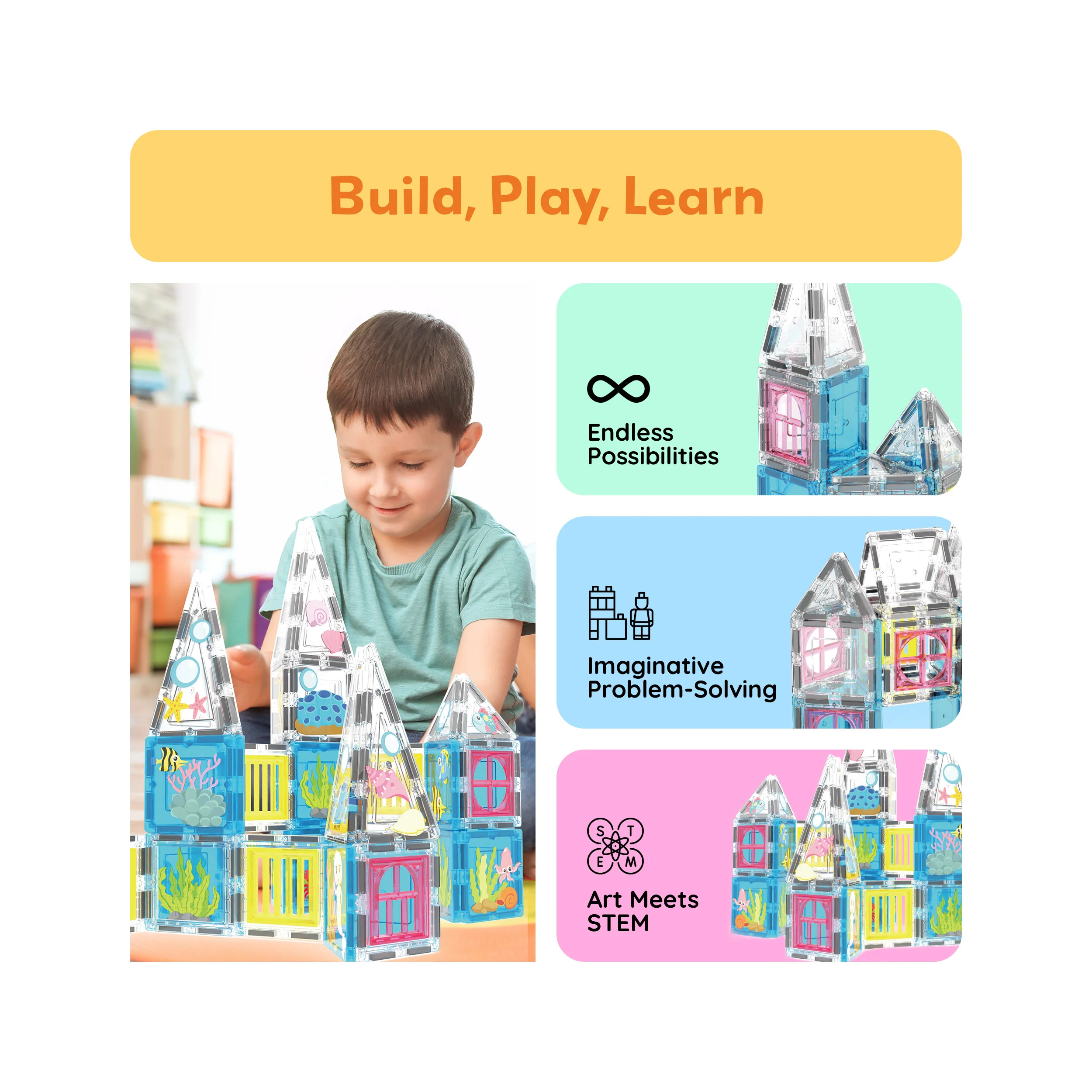 PicassoTiles 50 Piece Mermaid Magnetic Tile  Building Blocks Set - Image 4