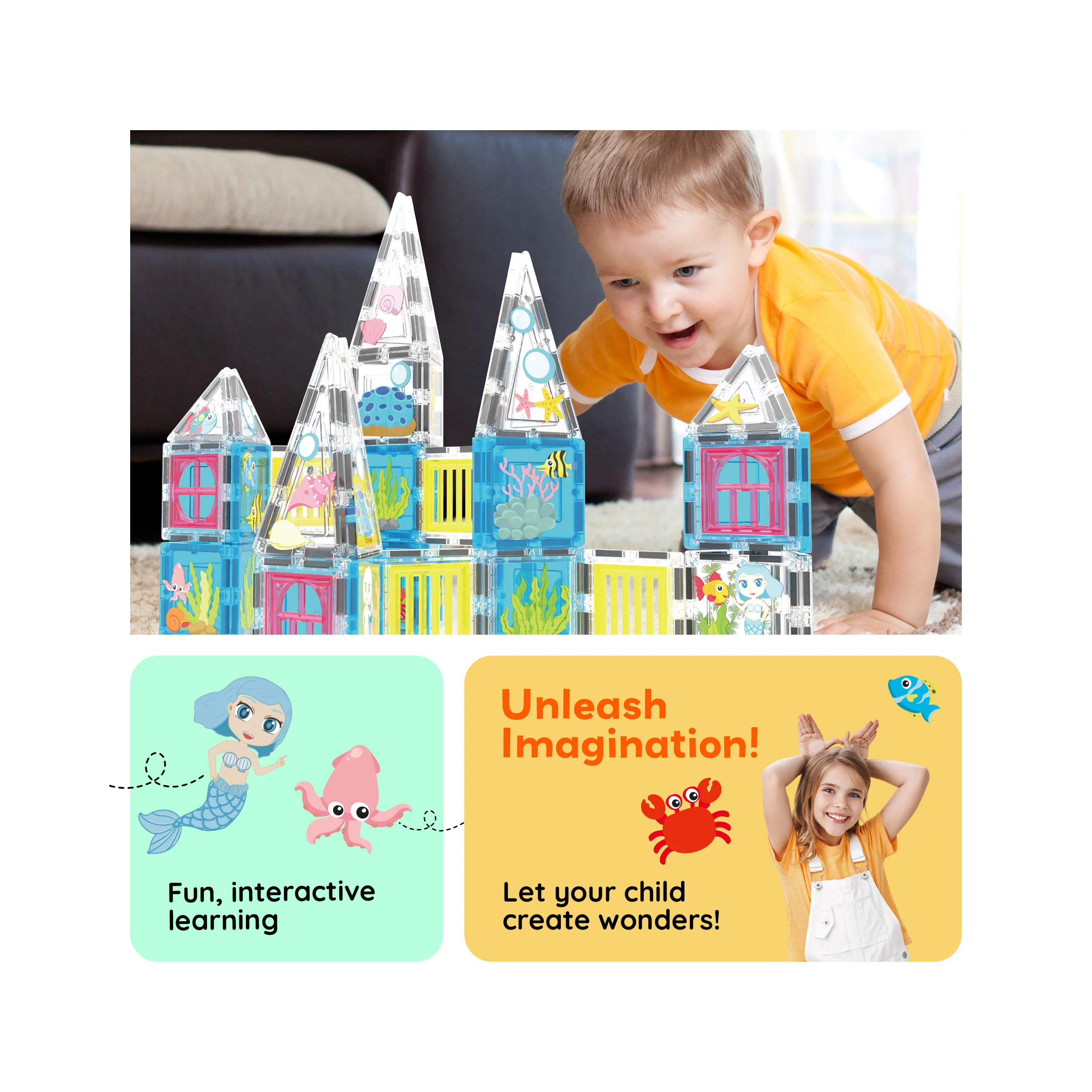 PicassoTiles 50 Piece Mermaid Magnetic Tile  Building Blocks Set - Image 5