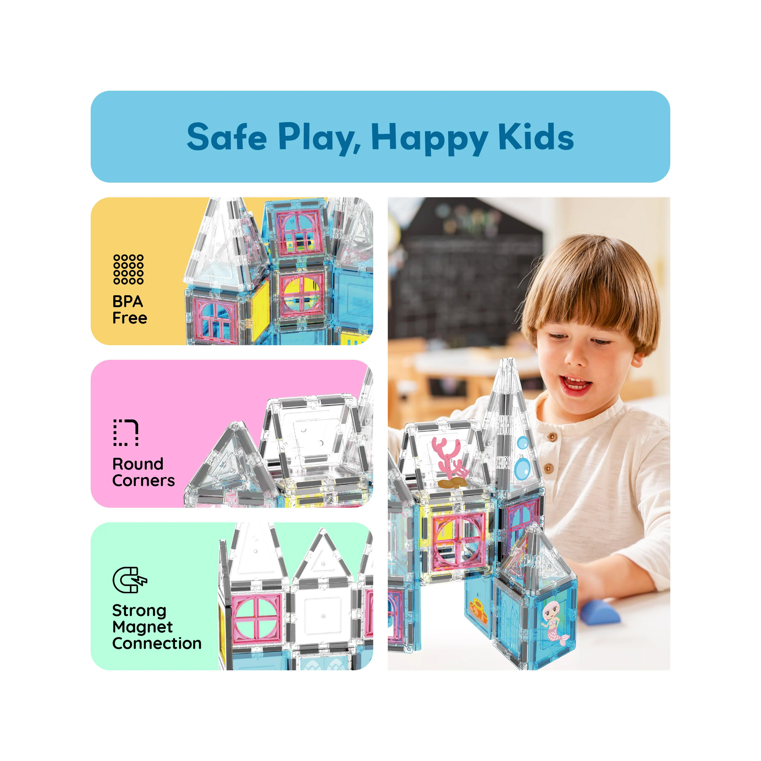 PicassoTiles 50 Piece Mermaid Magnetic Tile  Building Blocks Set - Image 6