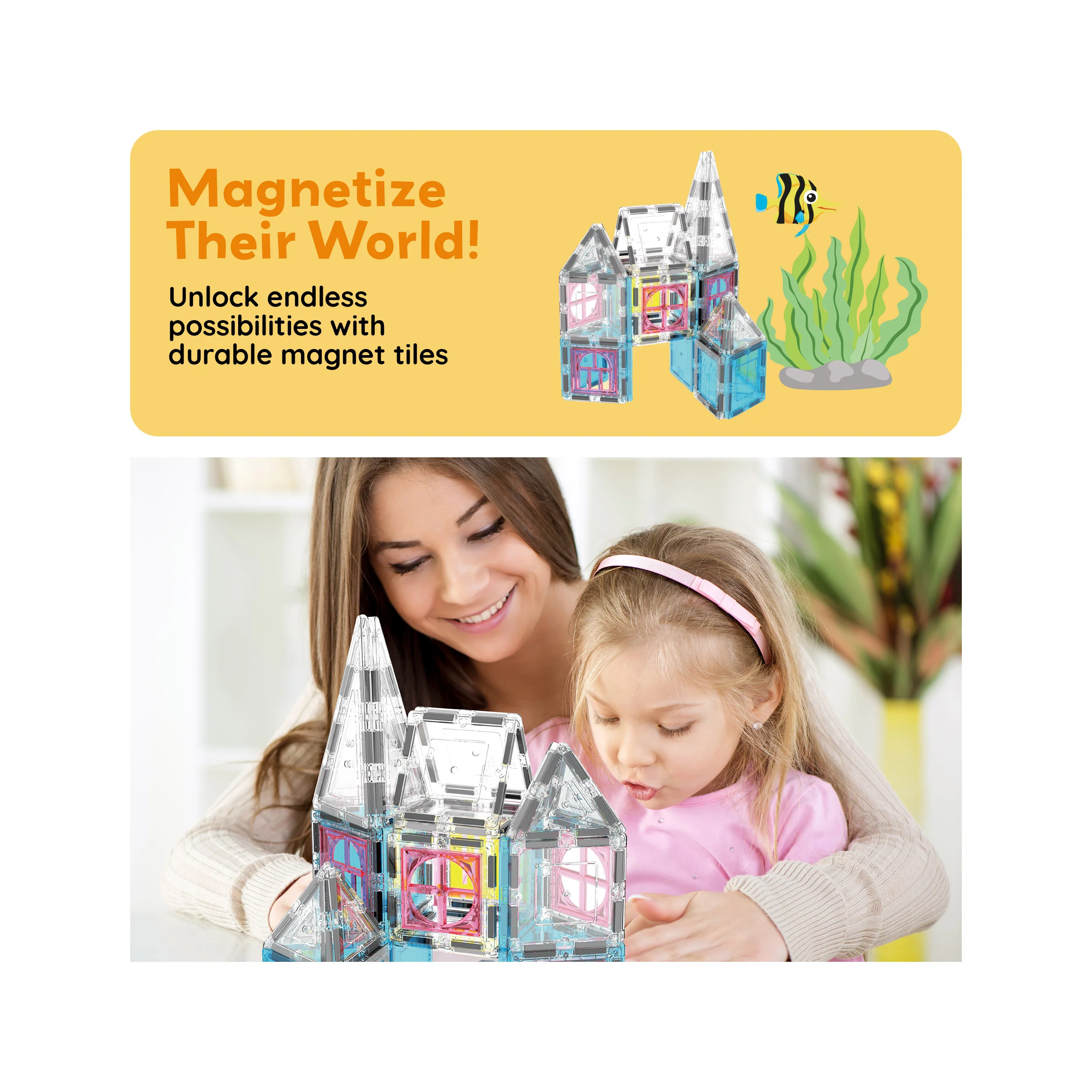 PicassoTiles 50 Piece Mermaid Magnetic Tile  Building Blocks Set - Image 7