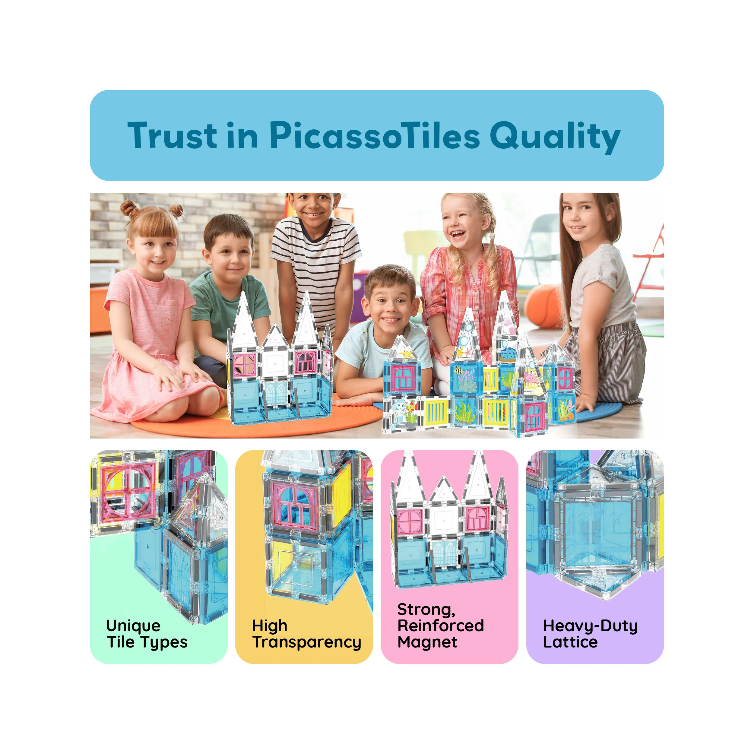 PicassoTiles 50 Piece Mermaid Magnetic Tile  Building Blocks Set - Image 8