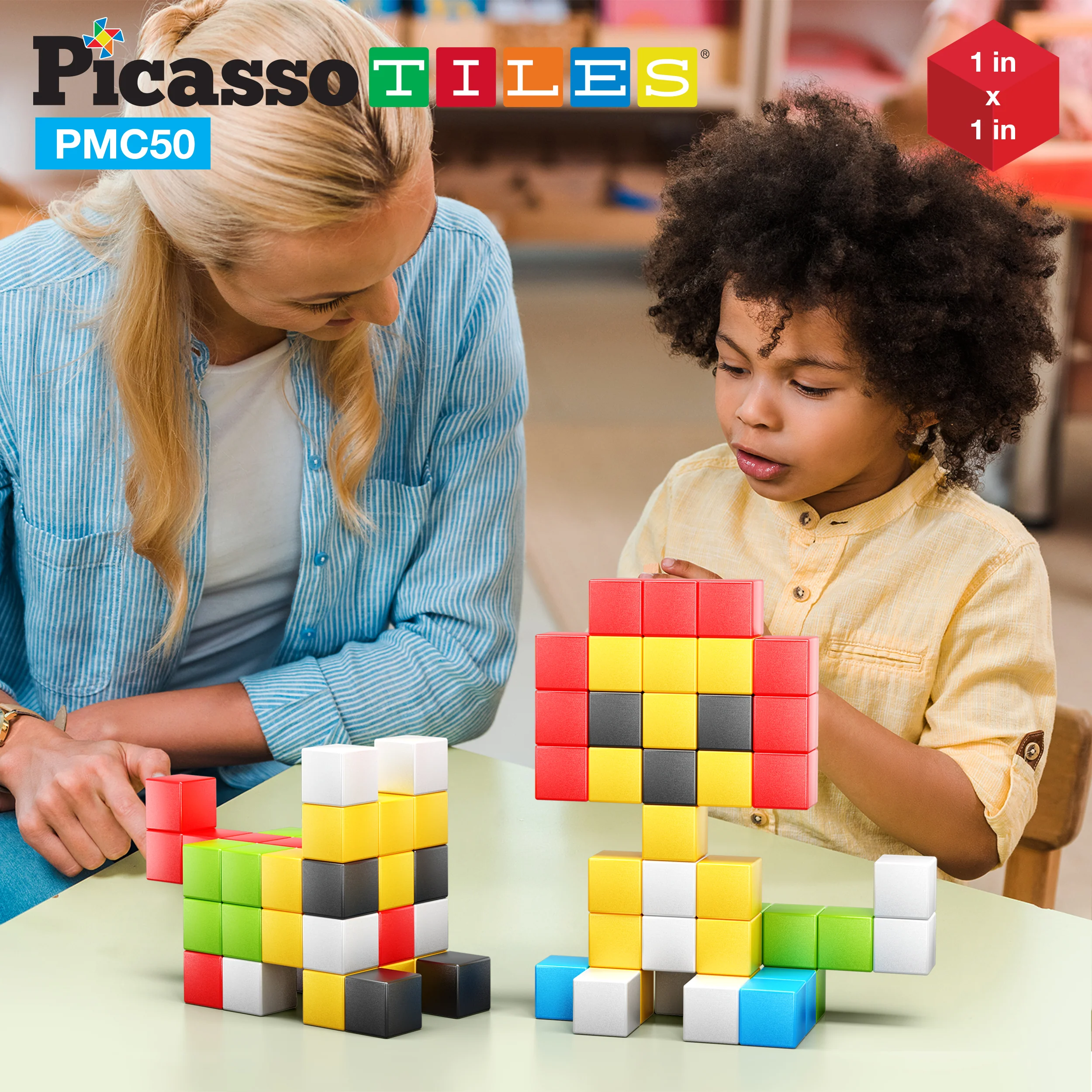 PicassoTiles 50PC Pixel Magnetic Puzzle Cube Set - Image 2