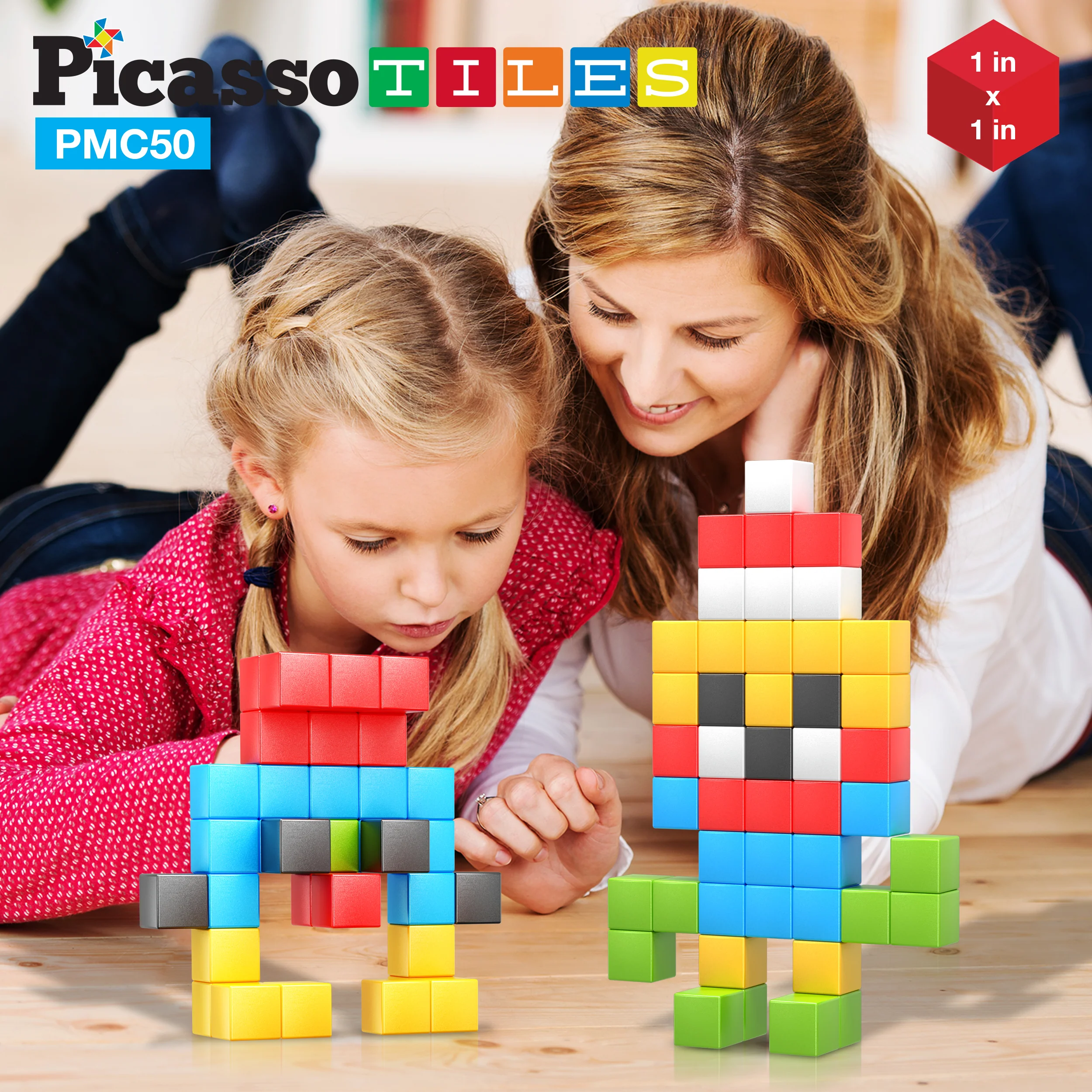PicassoTiles 50PC Pixel Magnetic Puzzle Cube Set - Image 3