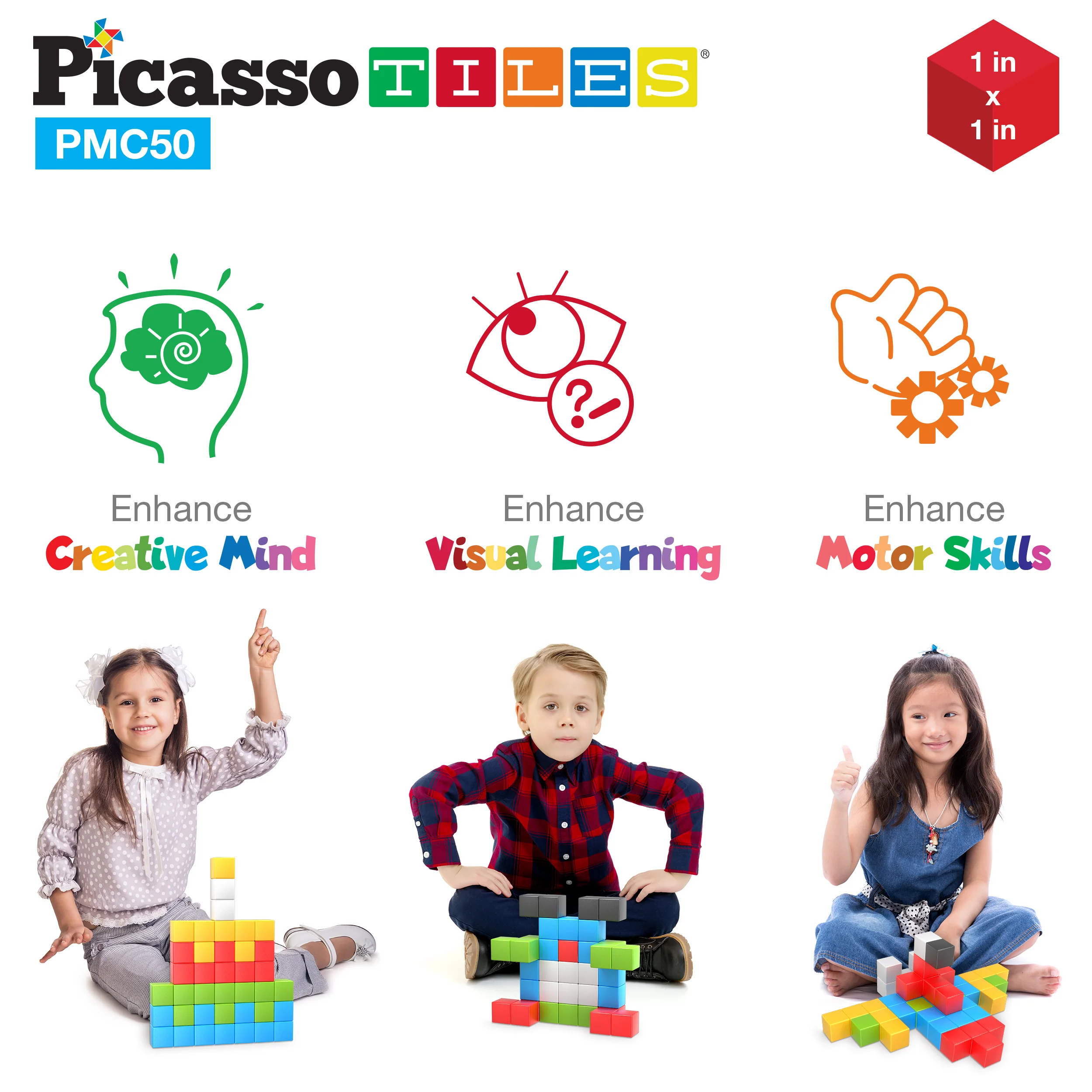 PicassoTiles 50PC Pixel Magnetic Puzzle Cube Set - Image 4