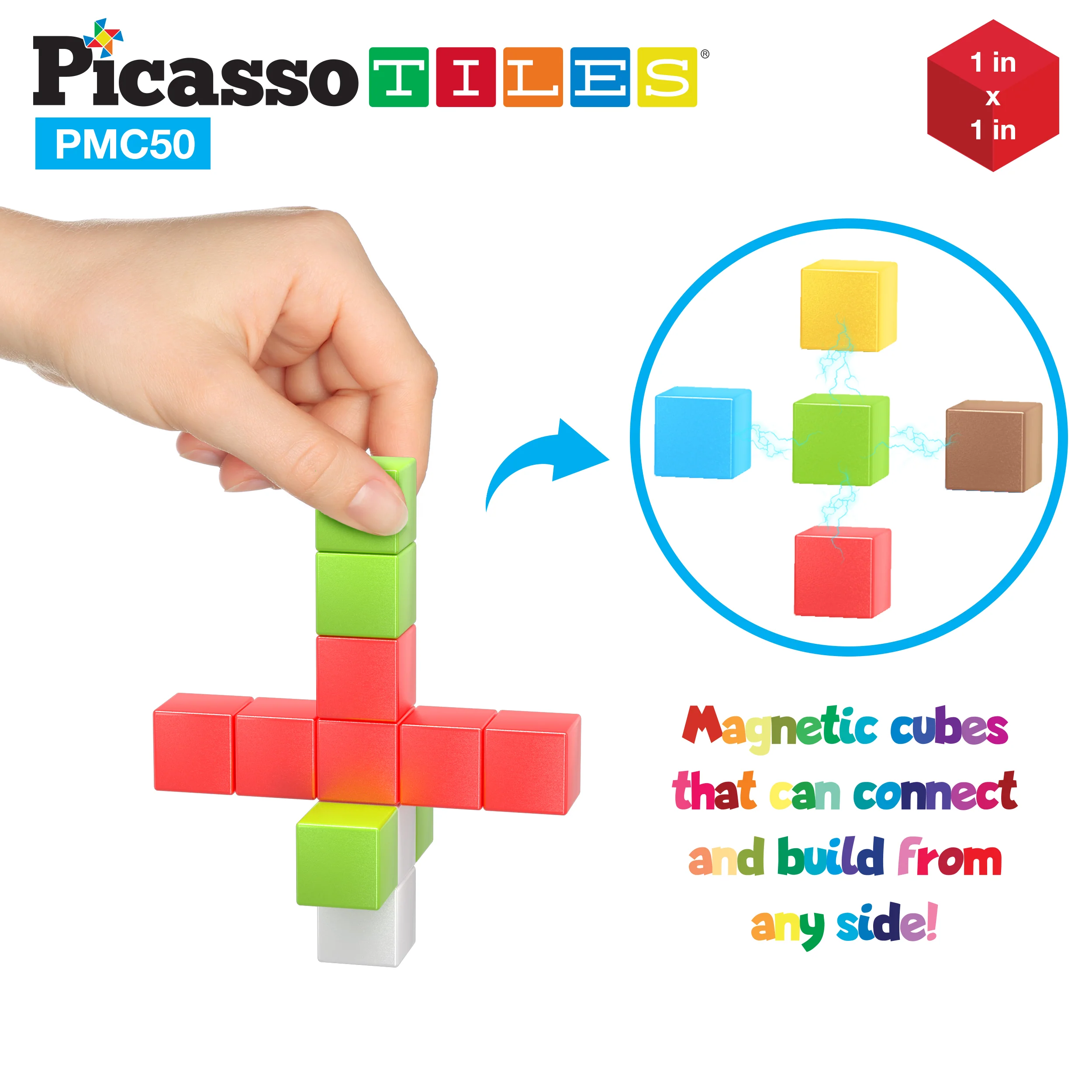 PicassoTiles 50PC Pixel Magnetic Puzzle Cube Set - Image 6