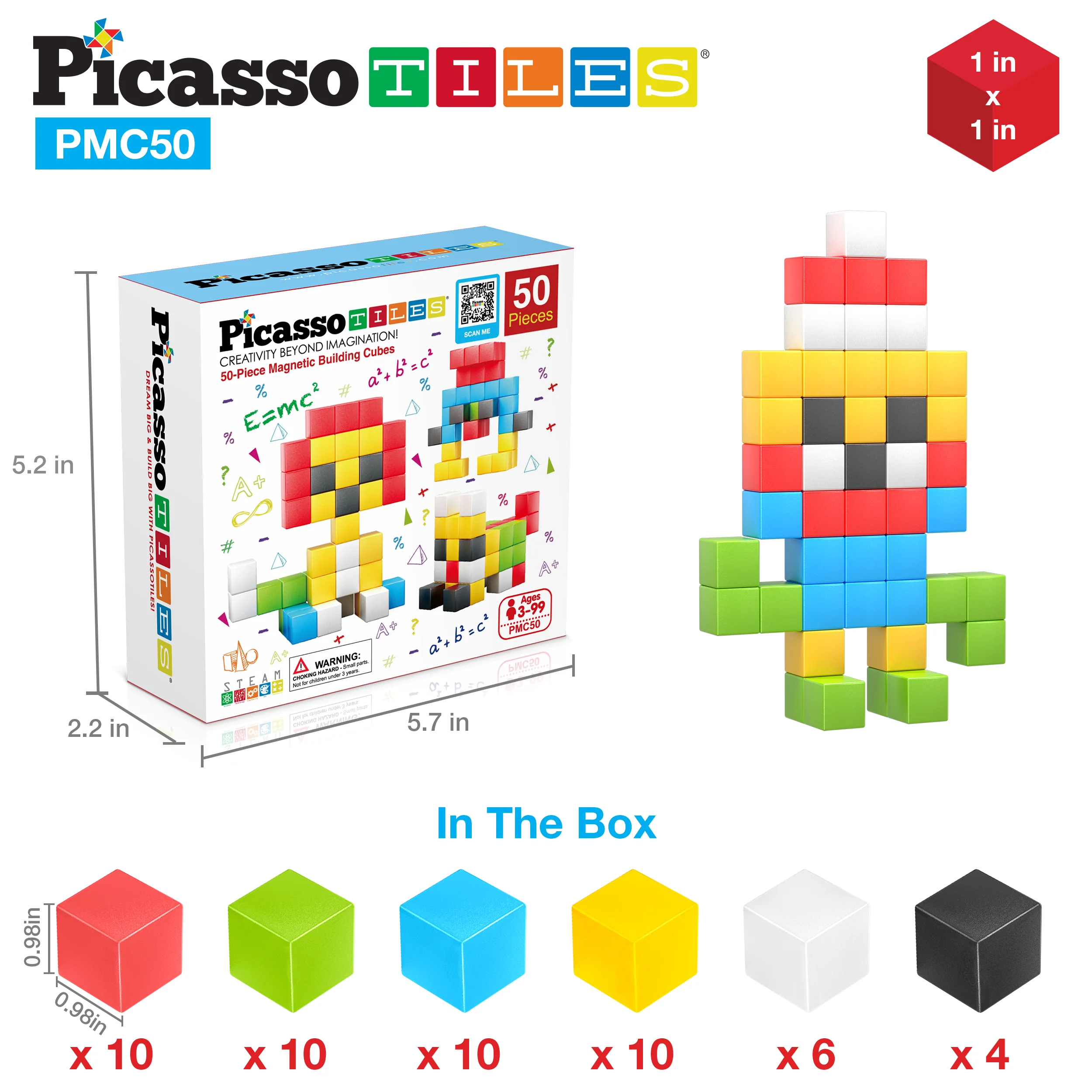 PicassoTiles 50PC Pixel Magnetic Puzzle Cube Set - Image 7