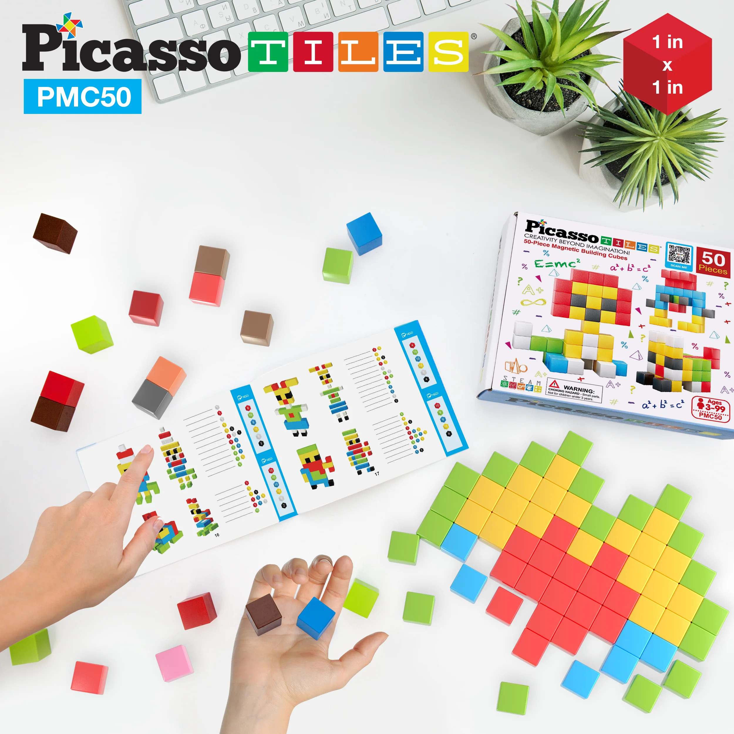 PicassoTiles 50PC Pixel Magnetic Puzzle Cube Set - Image 8