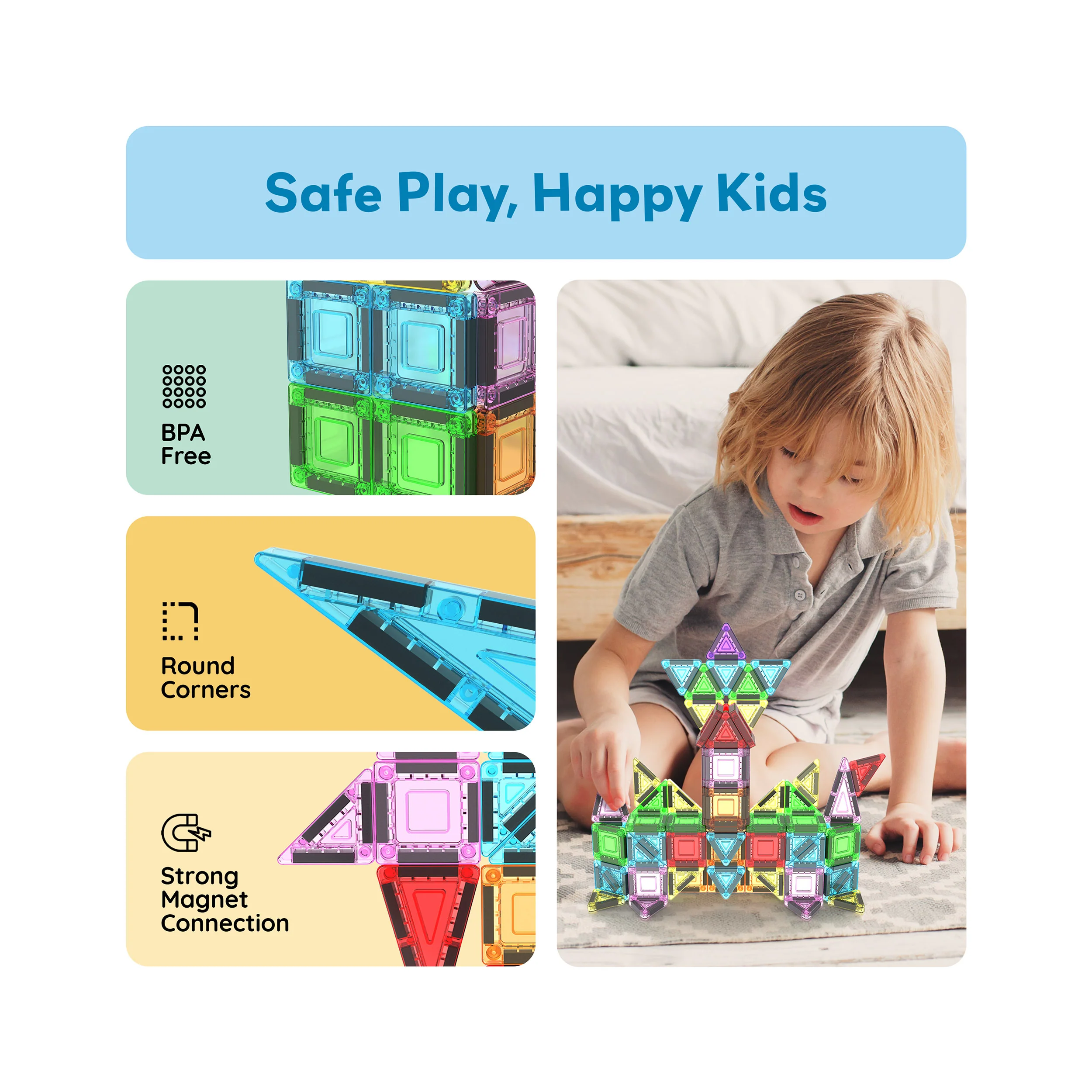 PicassoTiles 50pc Nano Magnetic Building Tiles Construction Travel Set - Image 6