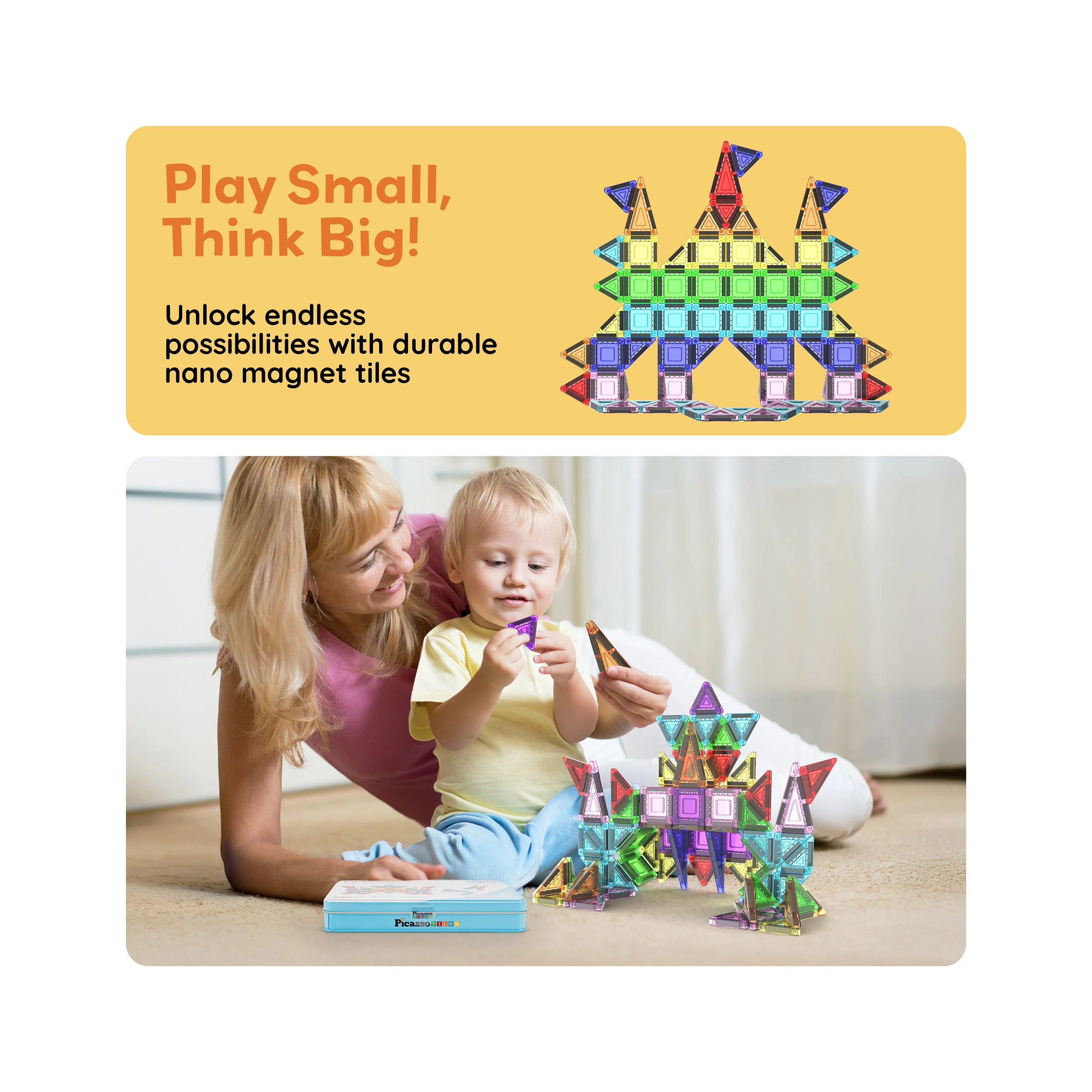 PicassoTiles 50pc Nano Magnetic Building Tiles Construction Travel Set - Image 7